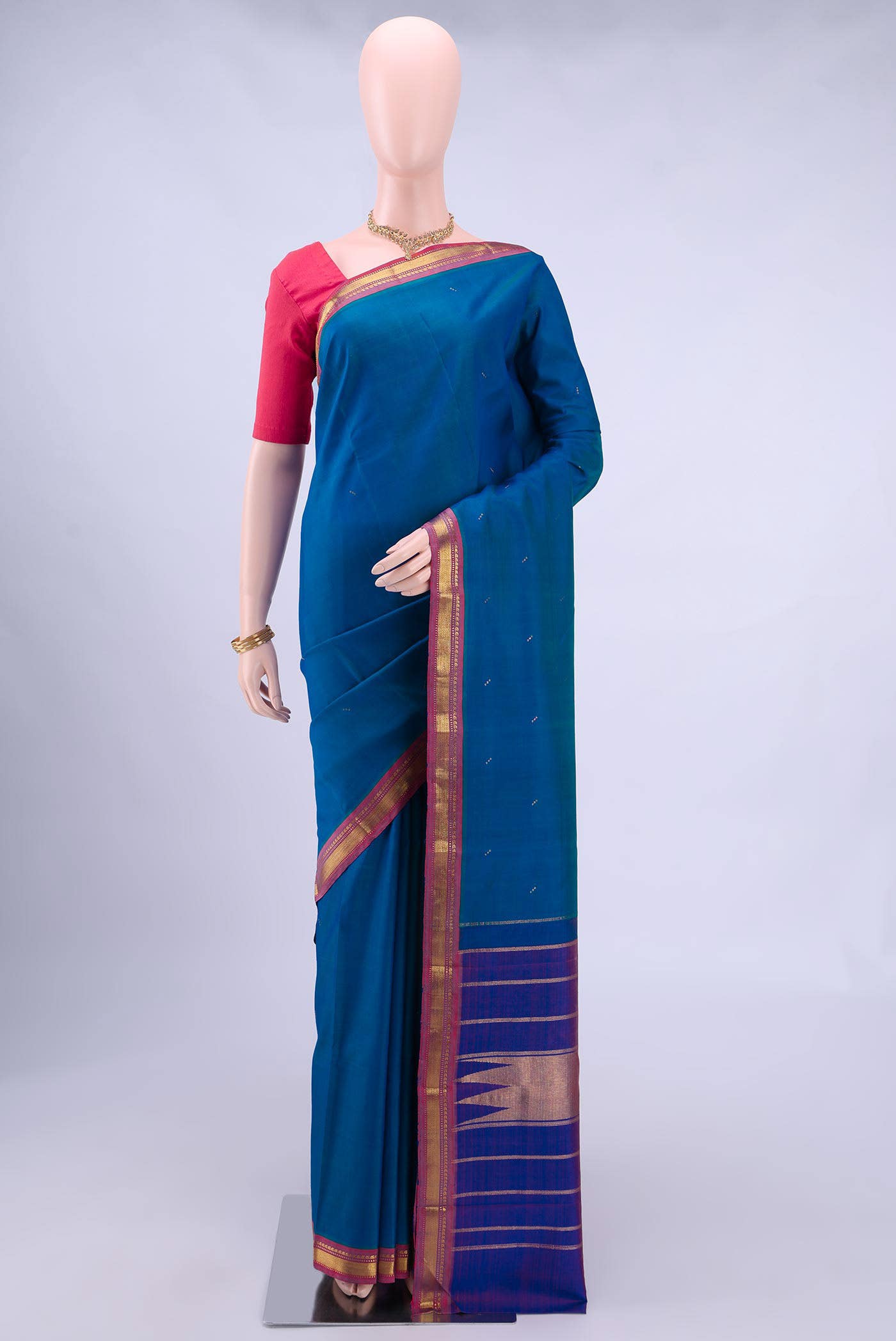 Peacock Blue Kanchipuram Silk Saree
