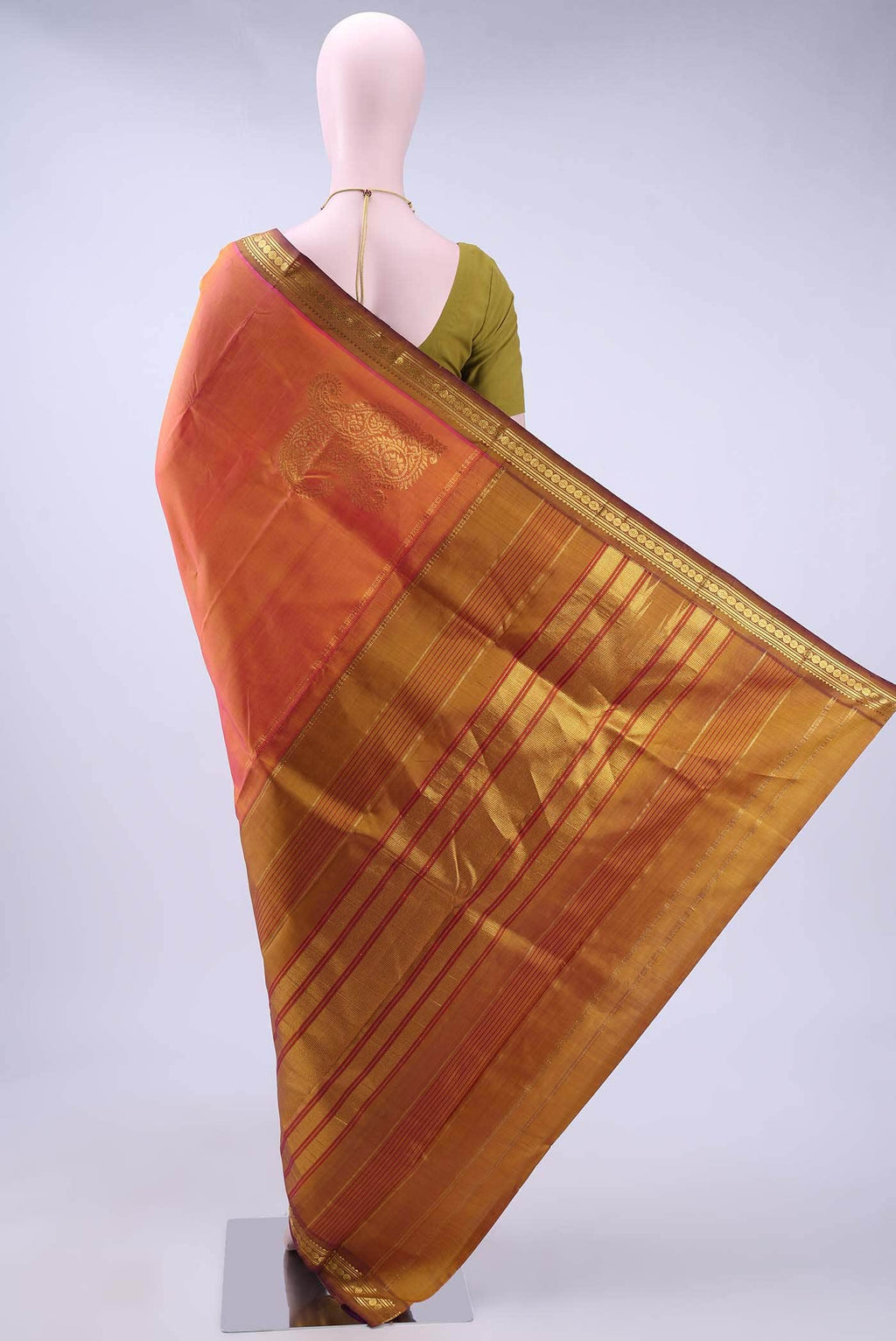 Brick Orange Kanchipuram Silk Saree
