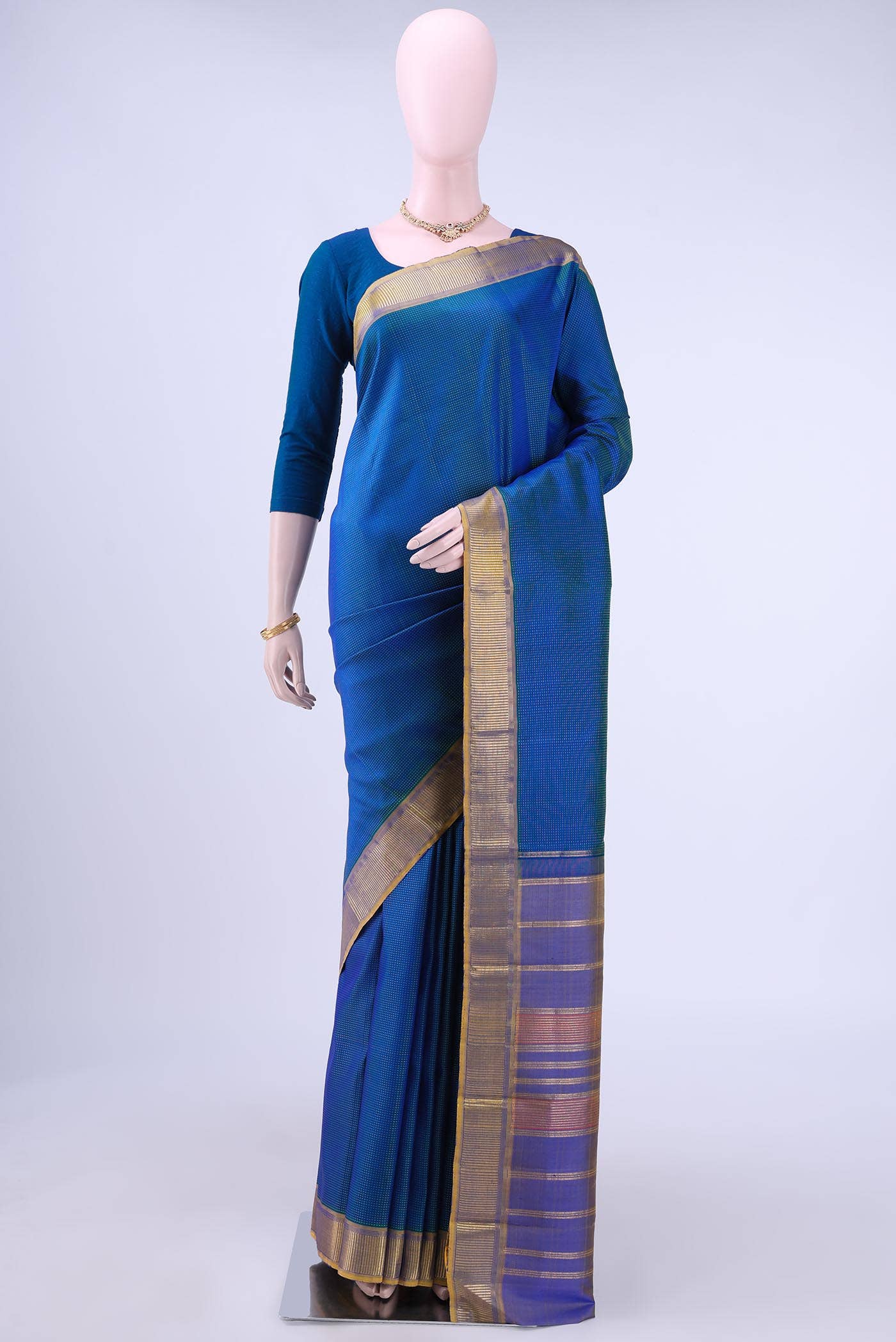Peacock Blue Kanchipuram Silk Saree