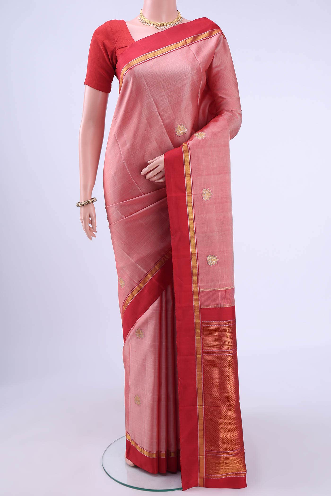 Rose pink Kanchipuram Silk Saree