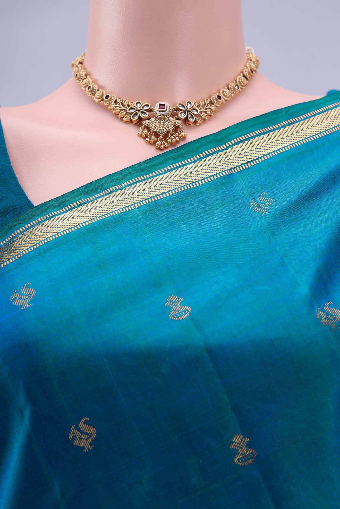 Peacock Blue Dual Tone Kanchipuram Silk Saree