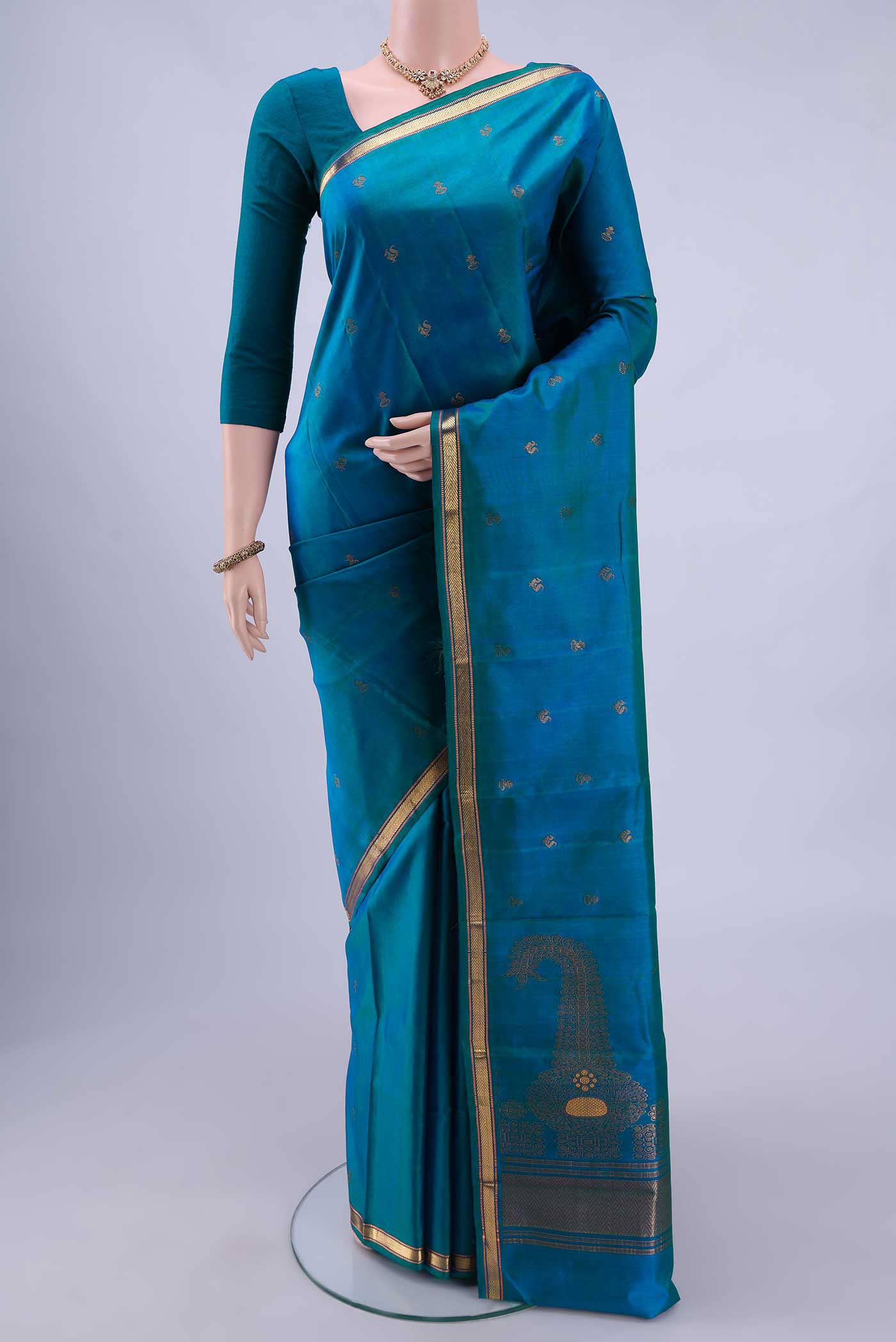 Peacock Blue Dual Tone Kanchipuram Silk Saree