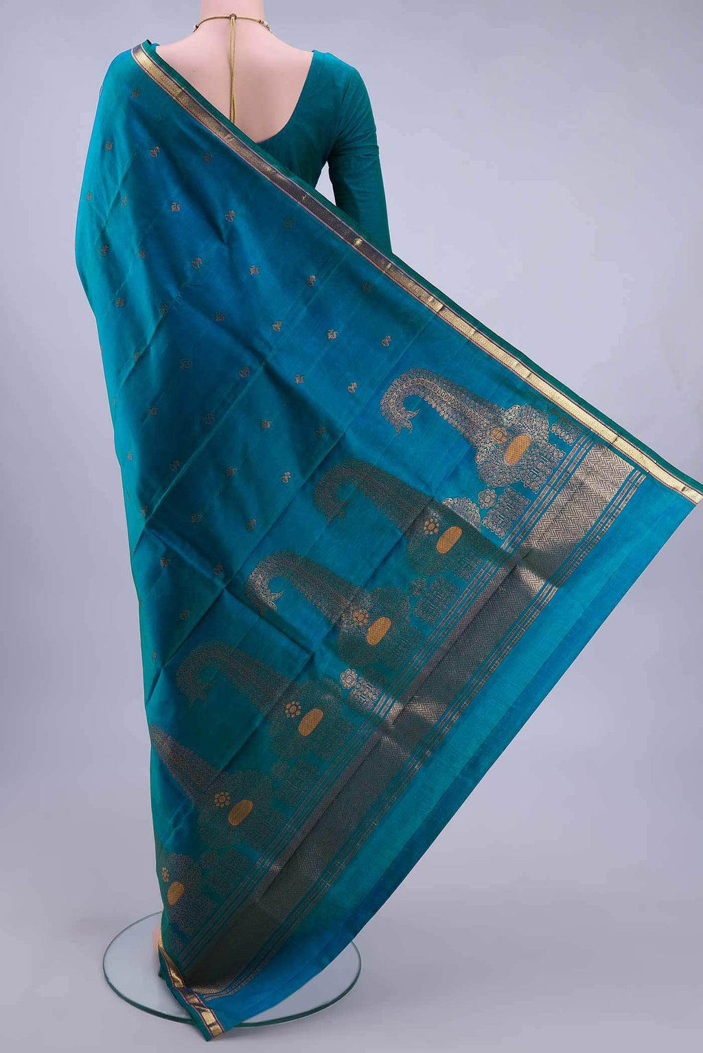 Peacock Blue Dual Tone Kanchipuram Silk Saree