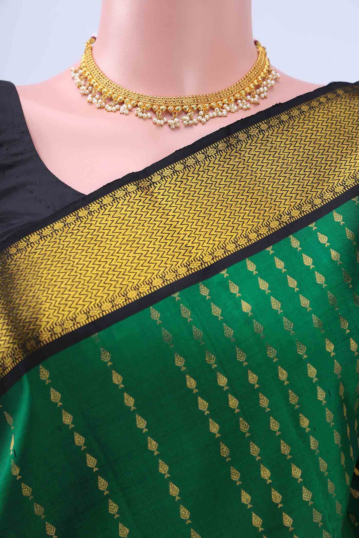Bottle Green Kanchipuram Silk Saree
