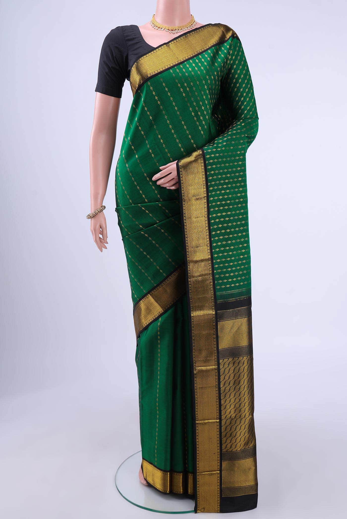 Bottle Green Kanchipuram Silk Saree