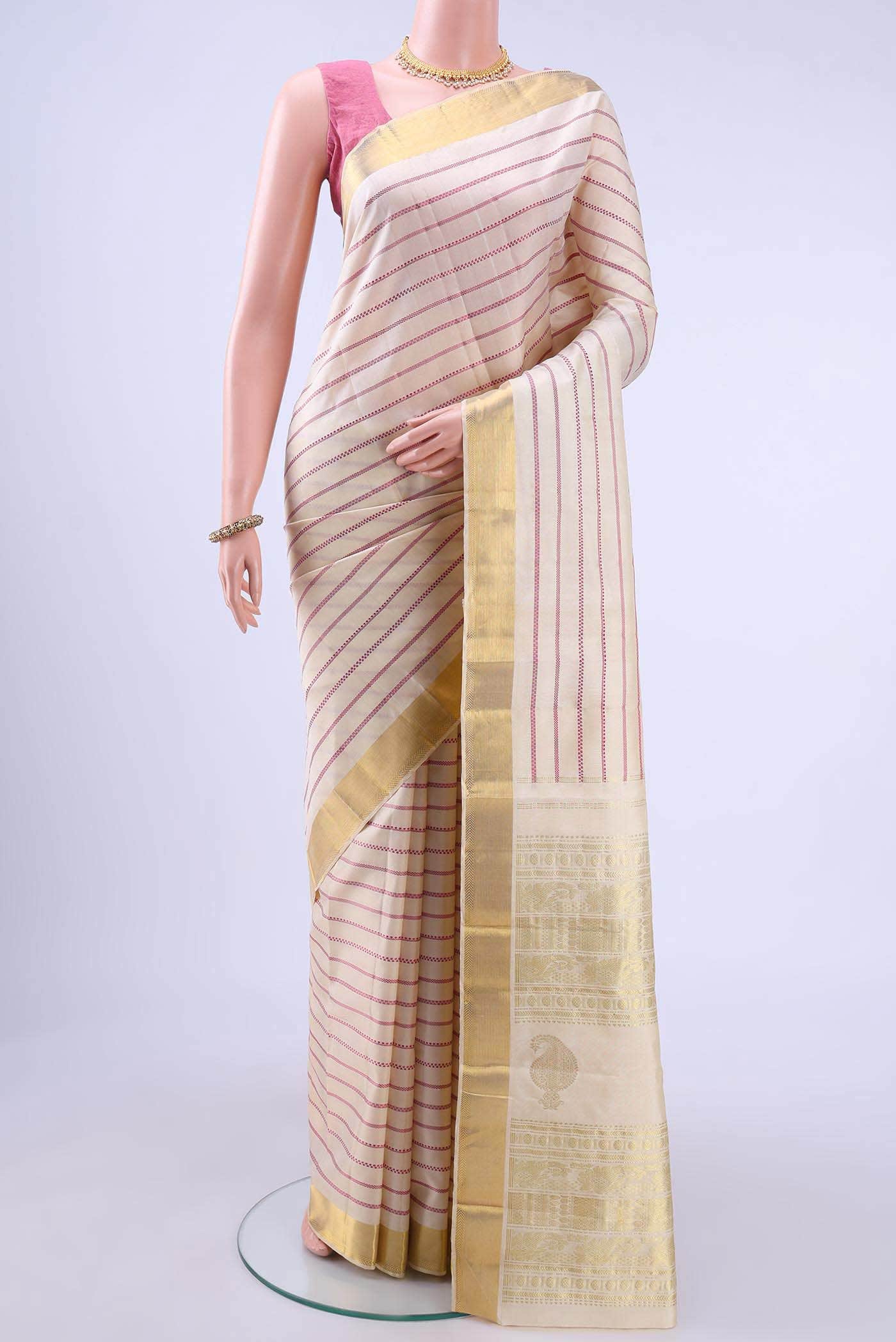 Cream Kanchipuram Silk Saree