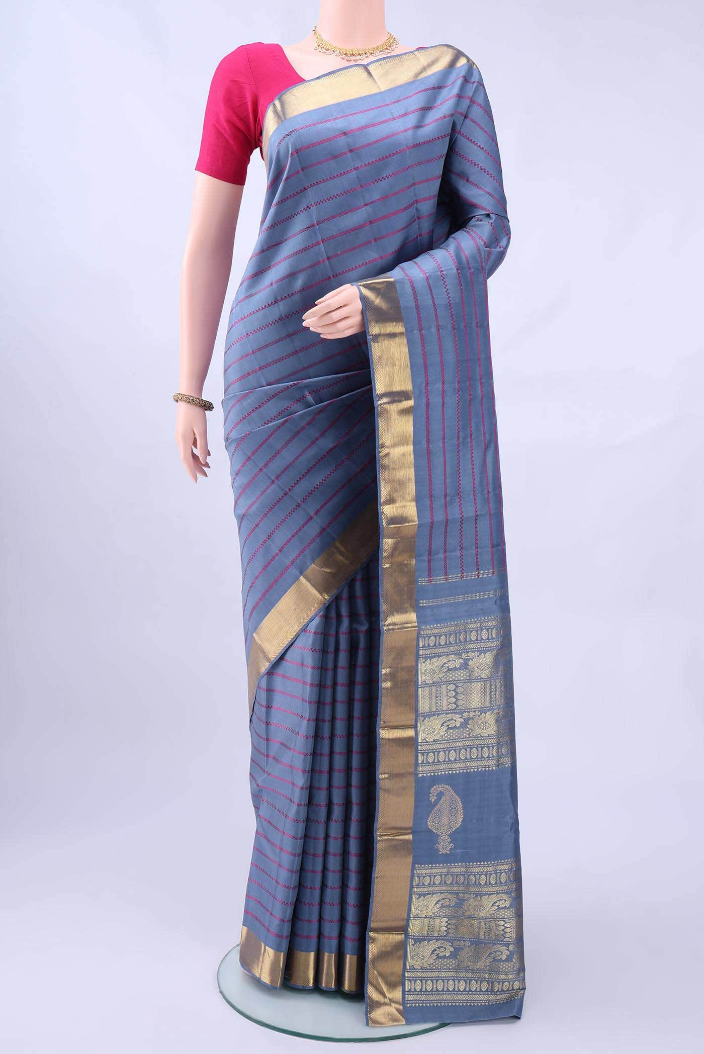 Pure Silk Pure Zari Light Blue Kanchipuram Saree