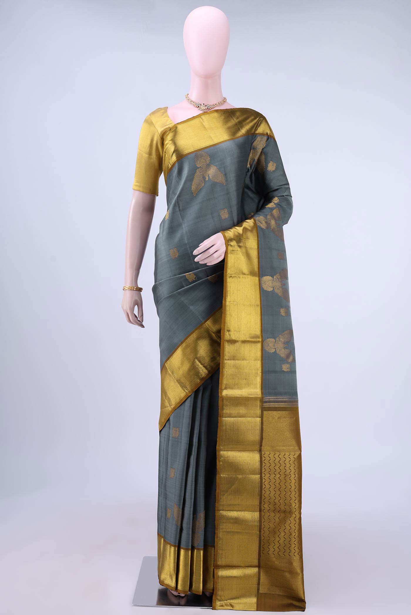 Grey Kanchipuram Silk Saree