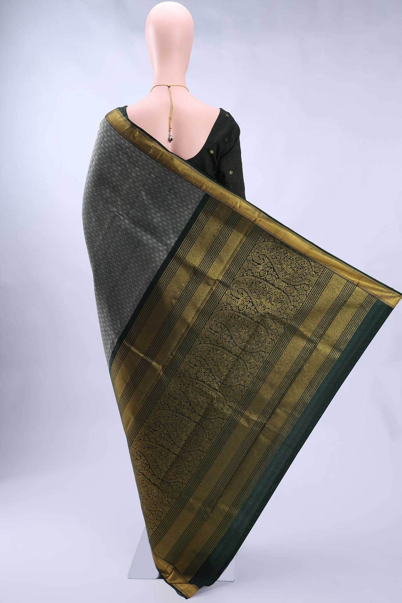 Pure Silk Pure Zari Bottle Green Dual Tone Kanchipuram Saree
