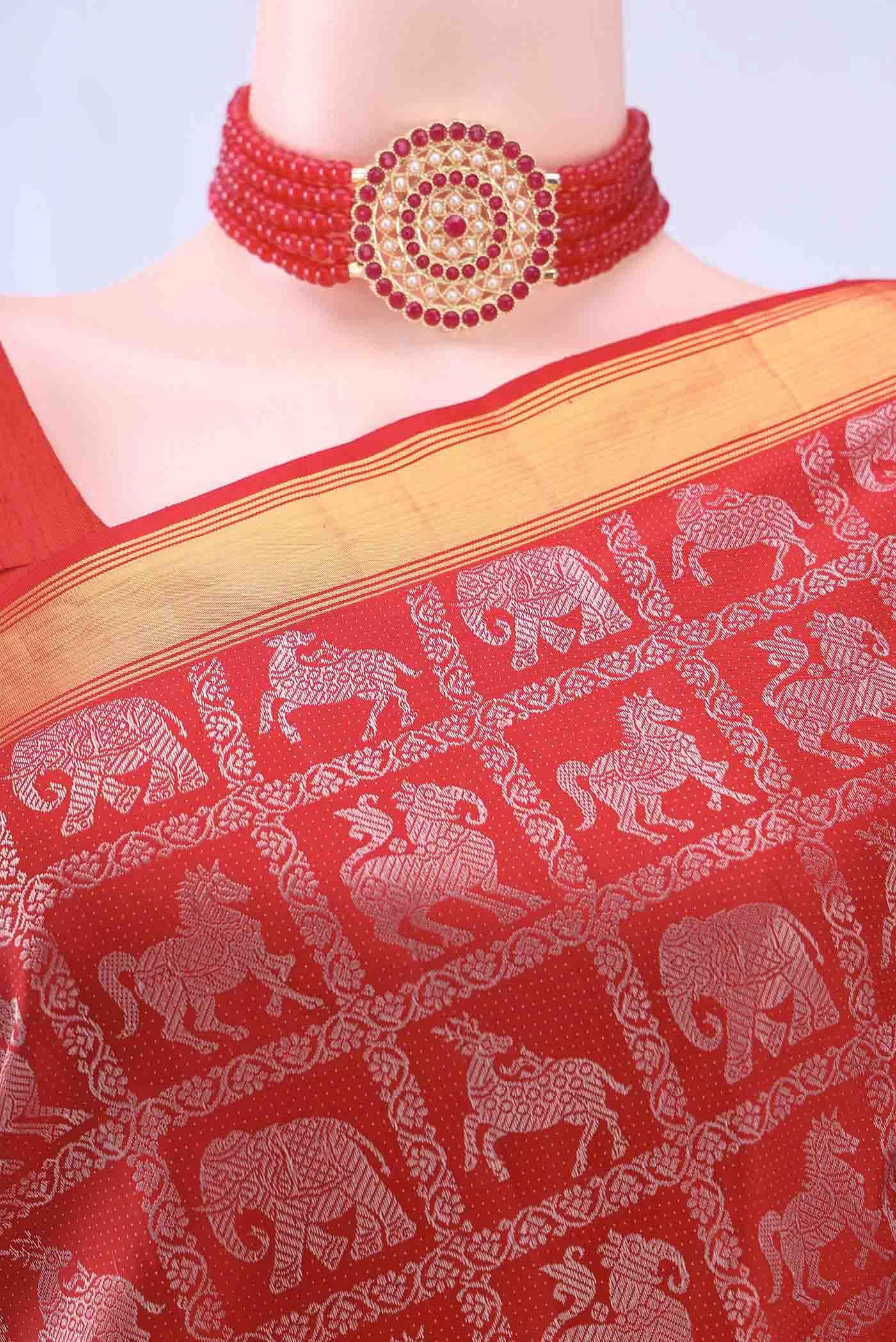 Pure Silk Pure Zari Imperial Red Dual Tone Kanchipuram Saree