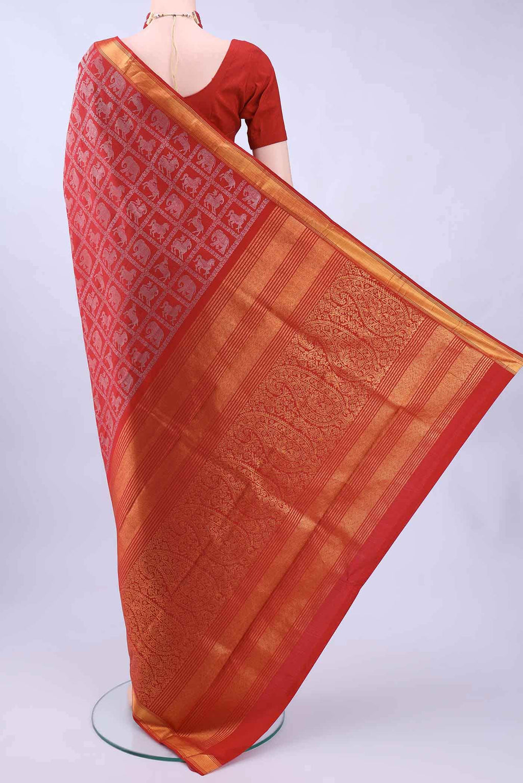 Pure Silk Pure Zari Imperial Red Dual Tone Kanchipuram Saree