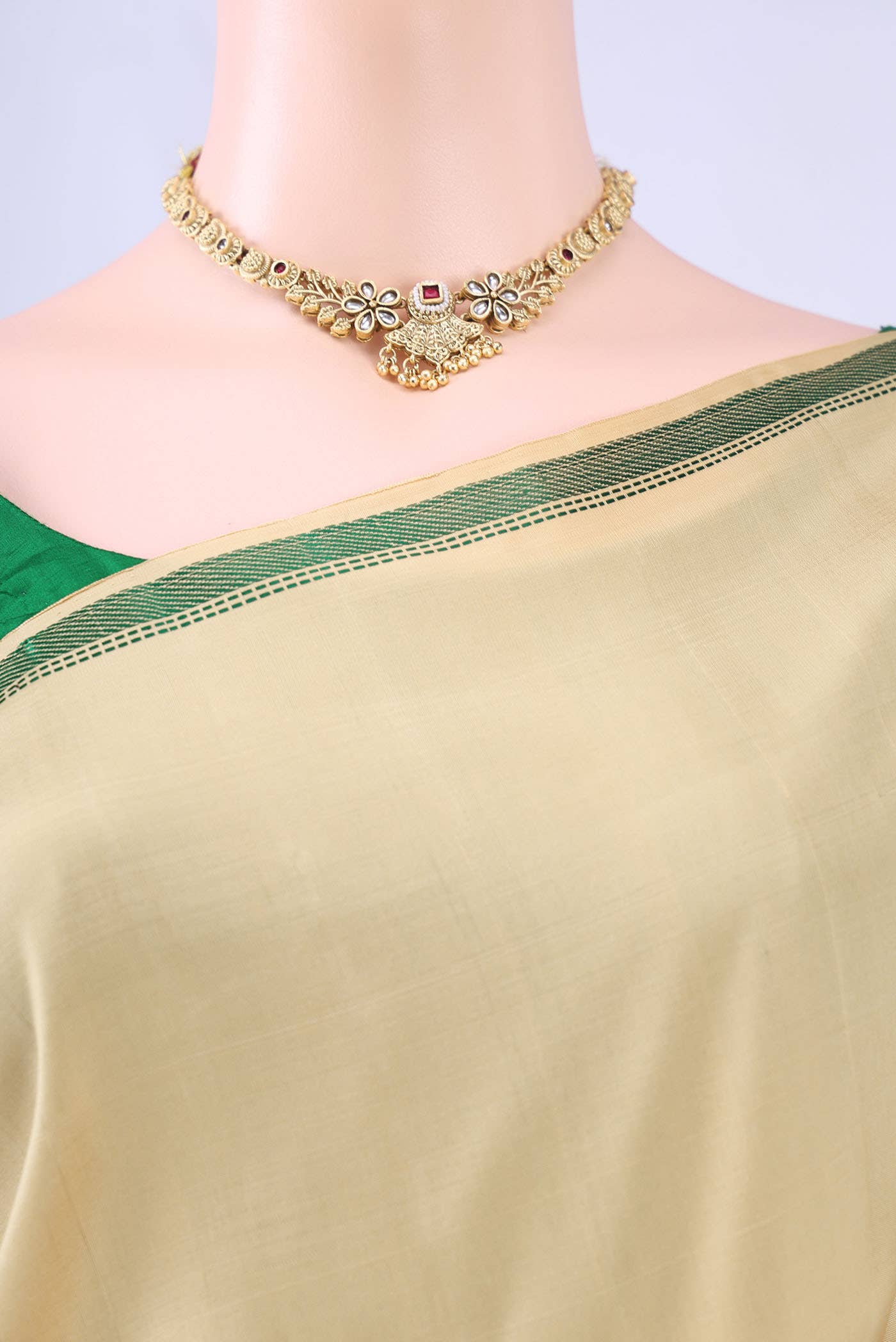 Pure Silk Pure Zari Cream Kanchipuram Saree
