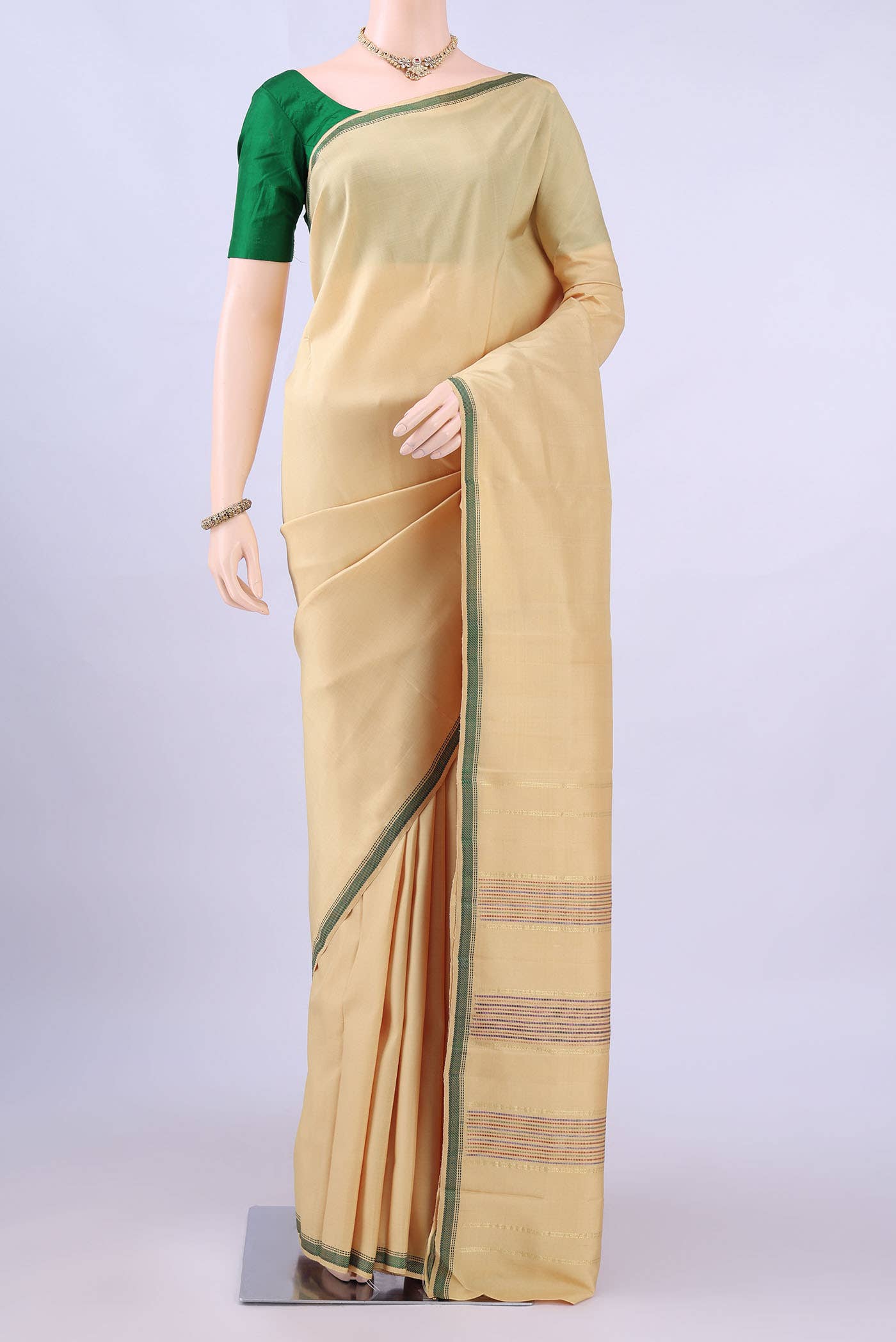 Pure Silk Pure Zari Cream Kanchipuram Saree