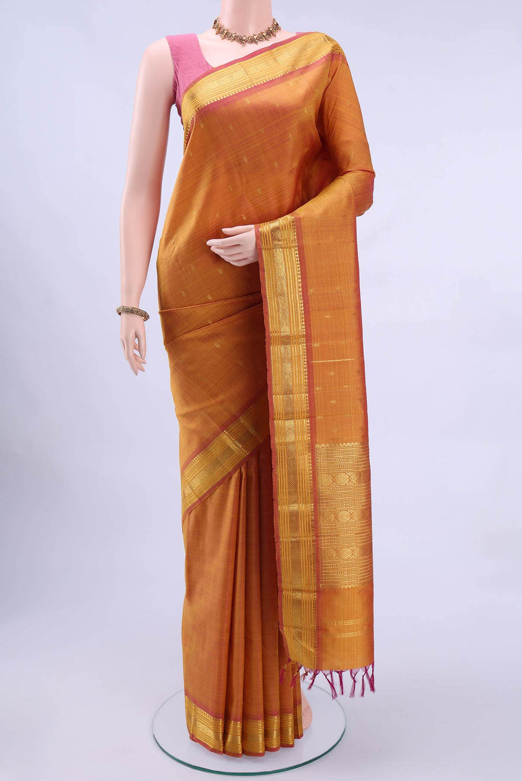 Brick Orange Dual Tone Kanchipuram Silk Saree