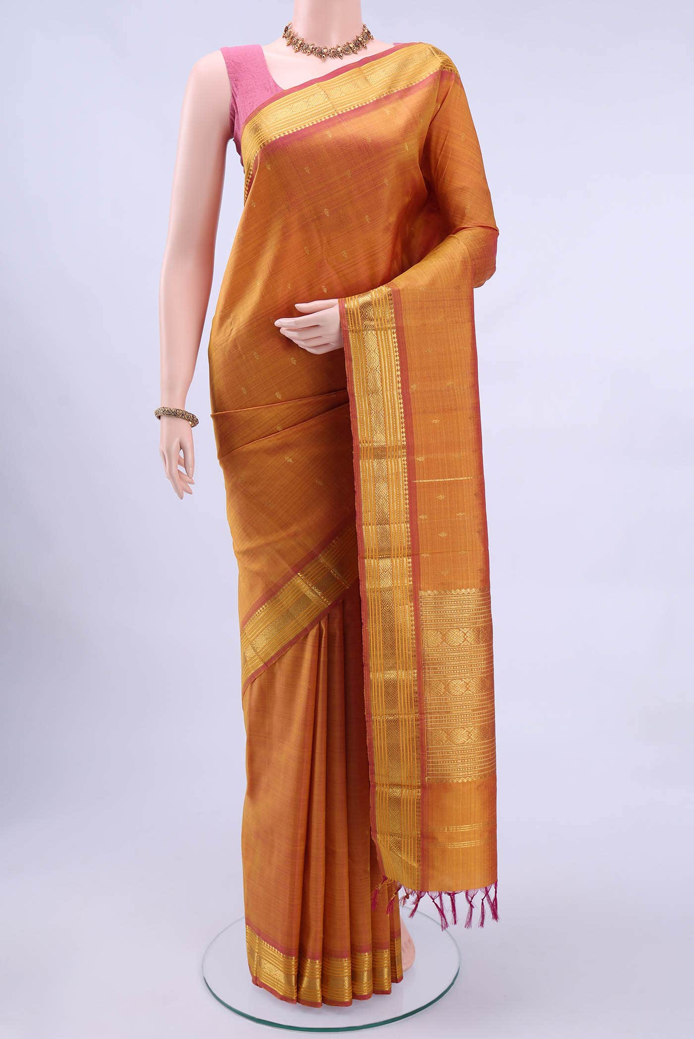 Brick Orange Dual Tone Kanchipuram Silk Saree