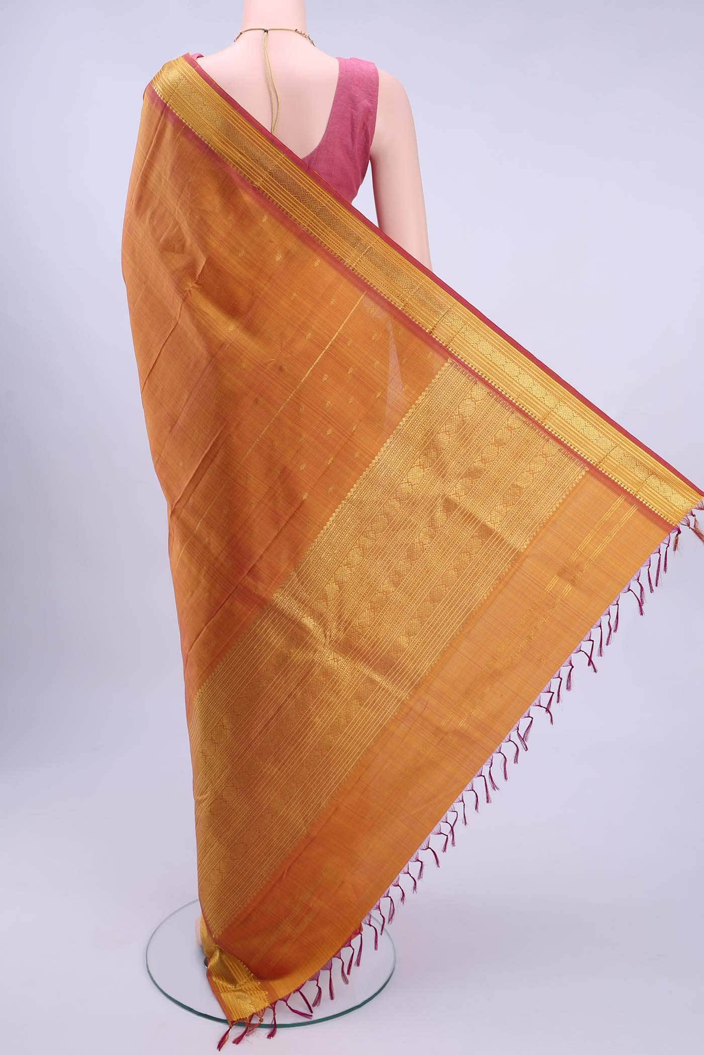 Brick Orange Dual Tone Kanchipuram Silk Saree