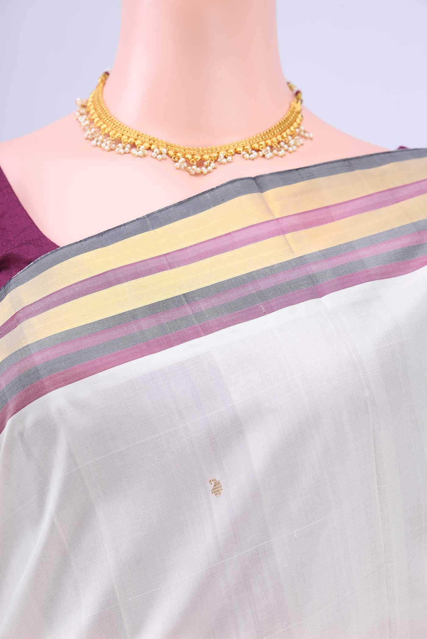 Off White Kanchipuram Silk Saree