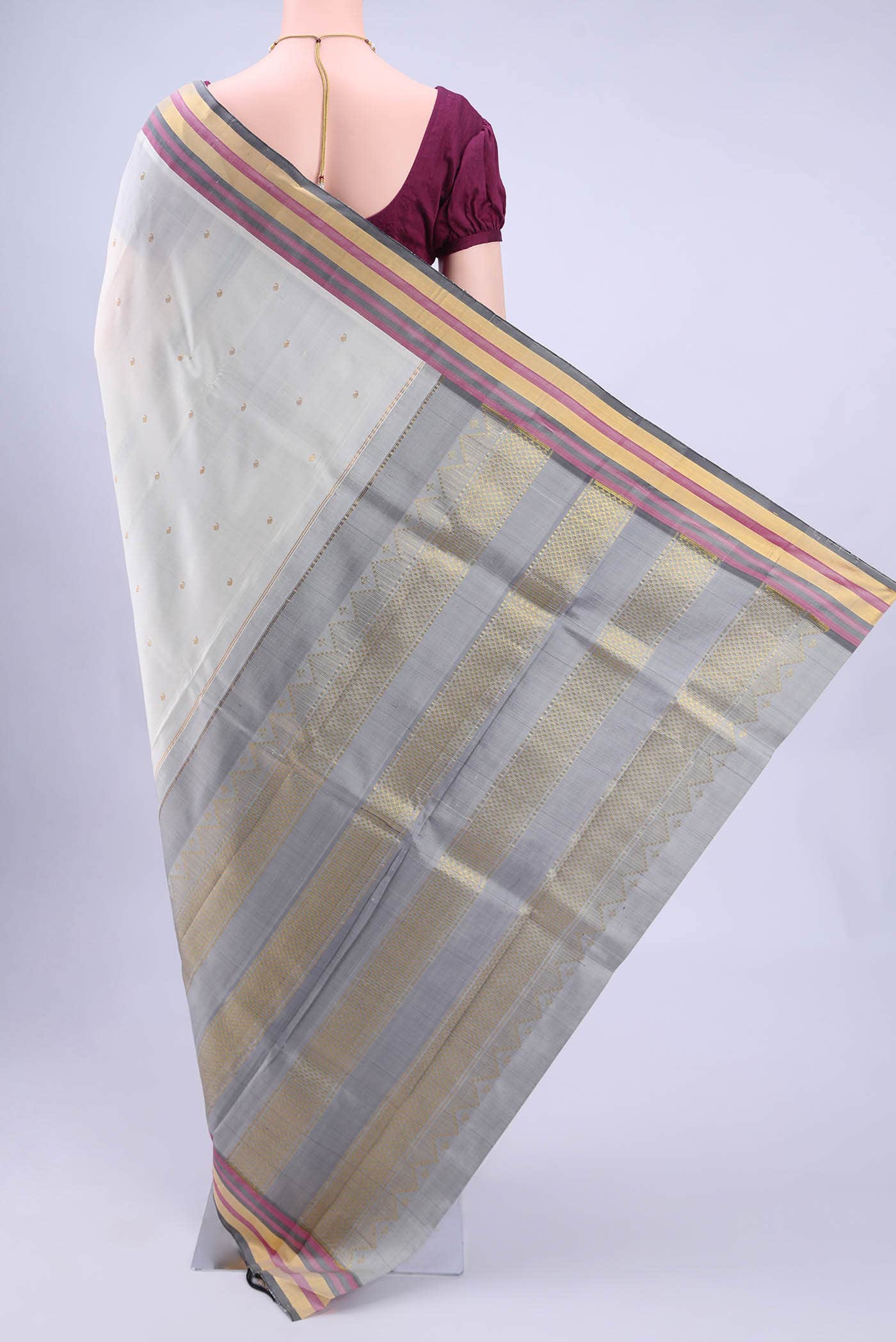 Off White Kanchipuram Silk Saree