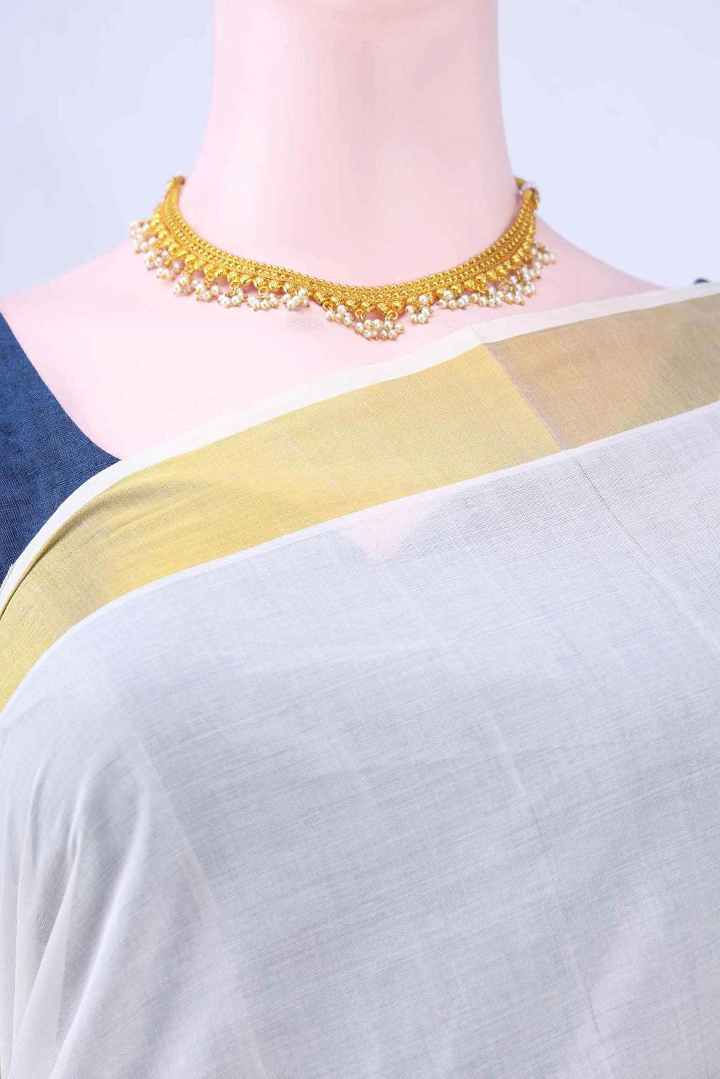 Off White Kerala Cotton - Kasava Saree