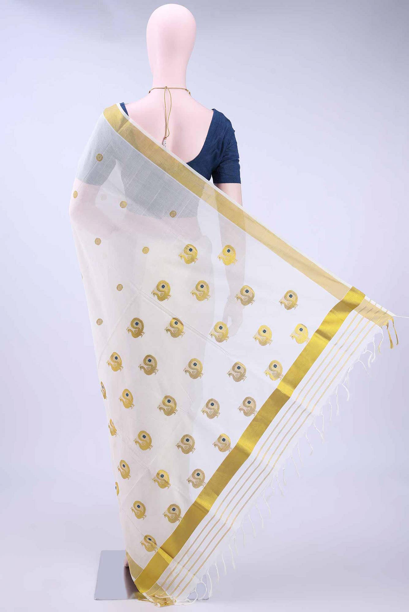 Off White Kerala Cotton - Kasava Saree