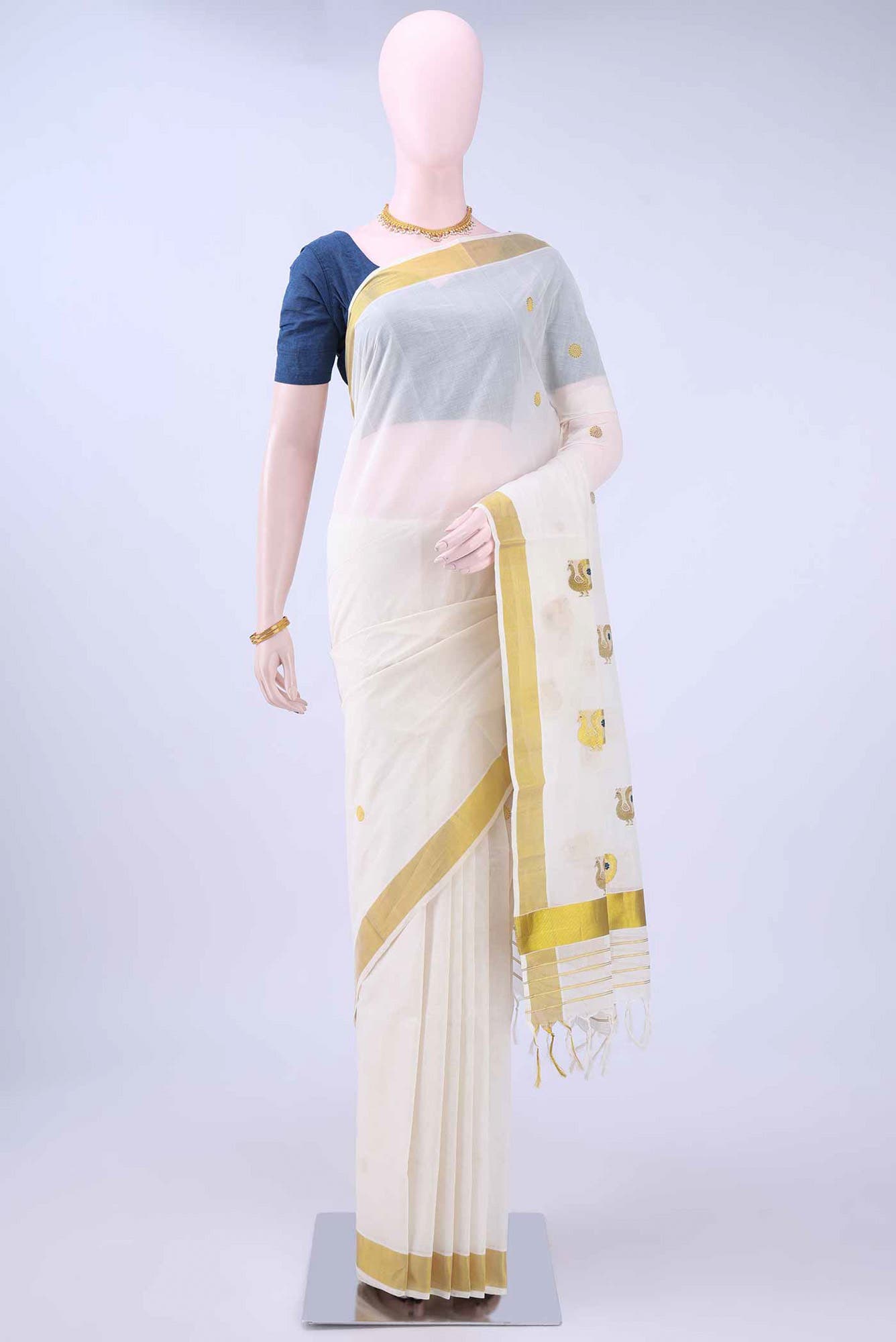 Off White Kerala Cotton - Kasava Saree