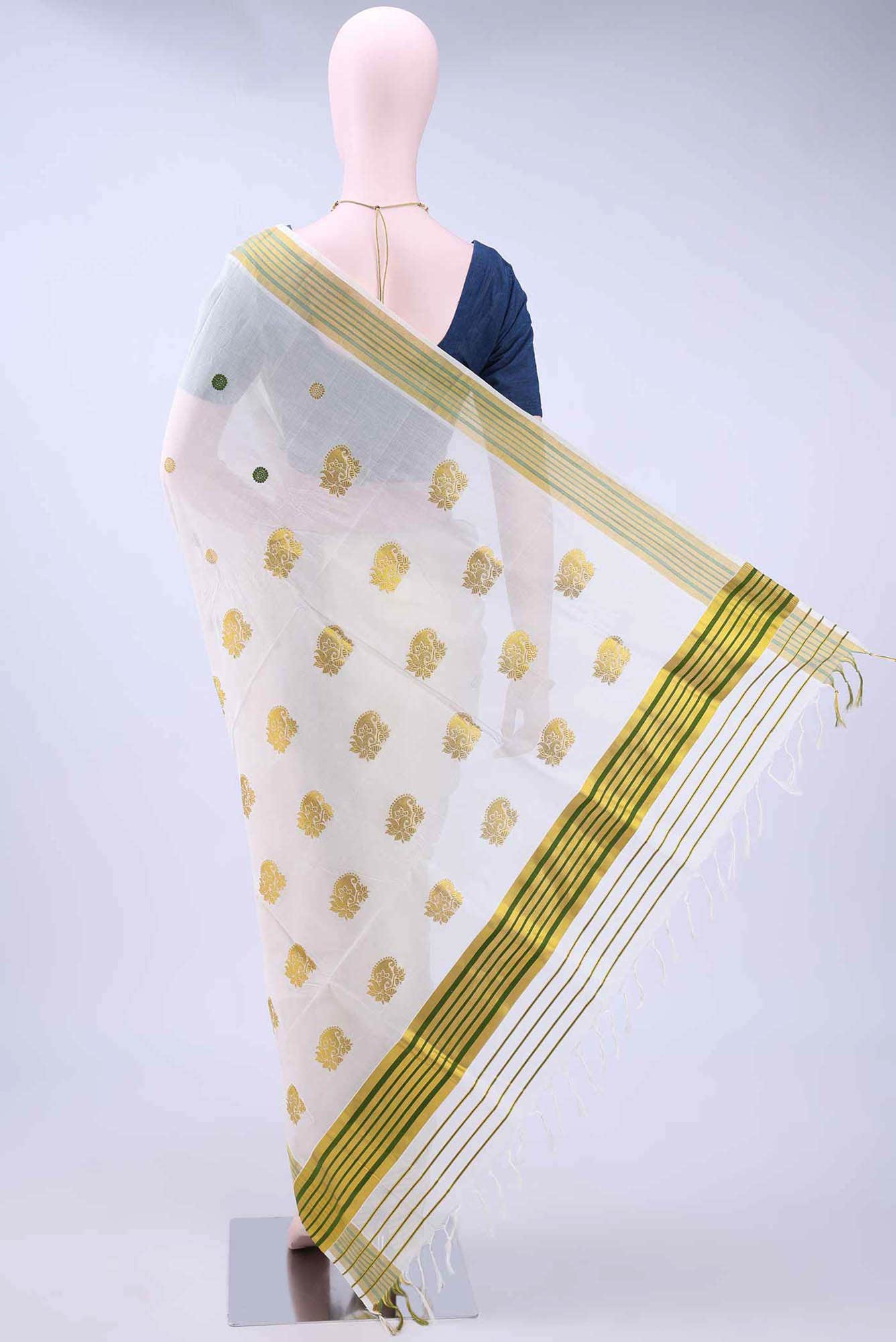 Off White Kerala Cotton - Kasava Saree