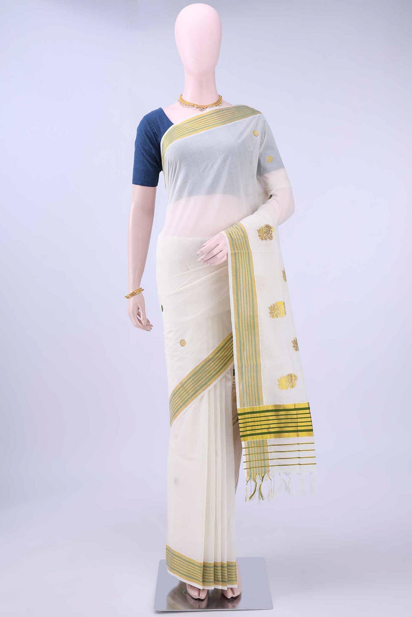 Off White Kerala Cotton - Kasava Saree