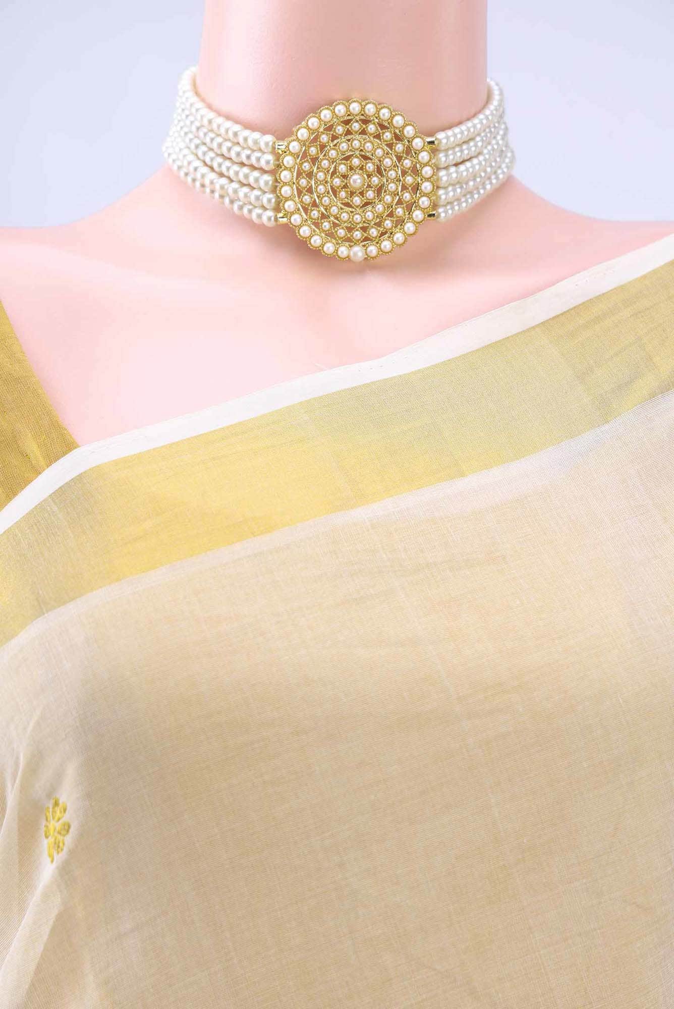 Off White Kerala Cotton - Kasava Saree