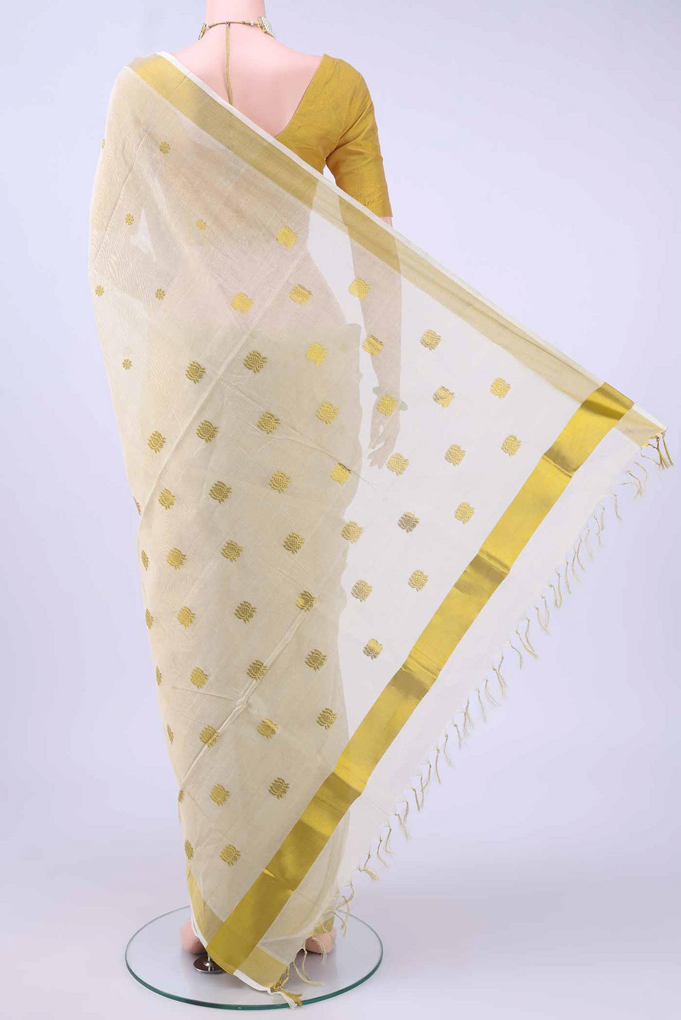 Off White Kerala Cotton - Kasava Saree