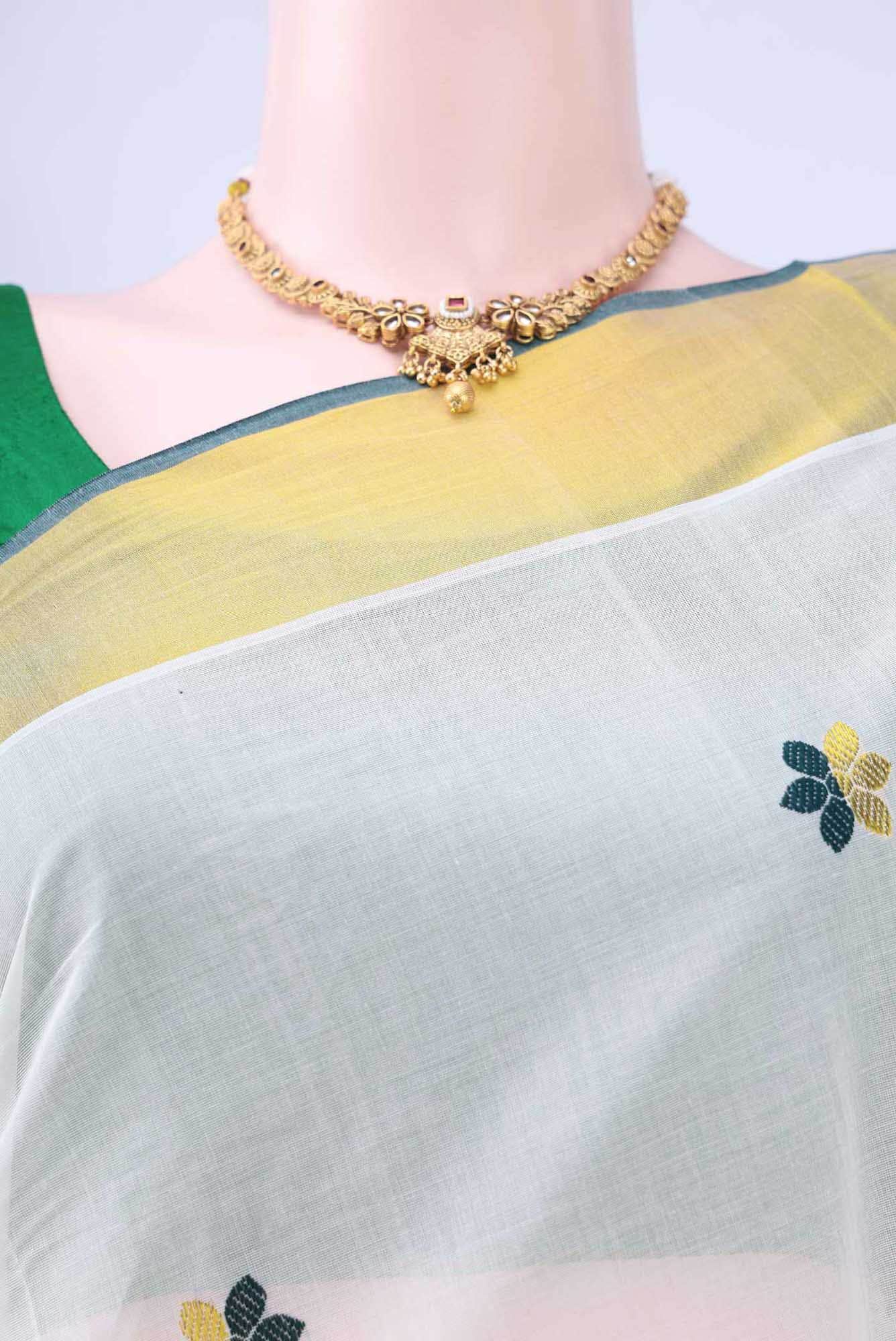 Off White Kerala Cotton - Kasava Saree