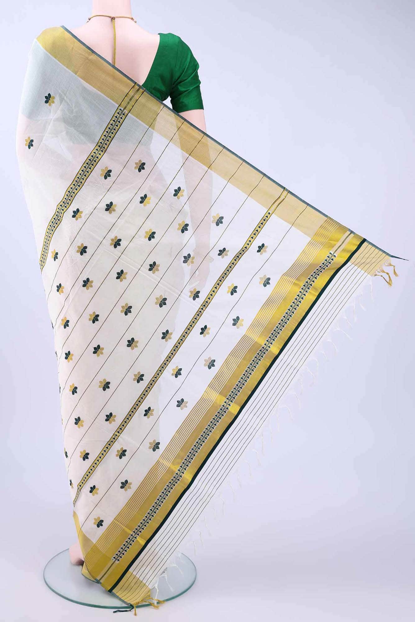 Off White Kerala Cotton - Kasava Saree