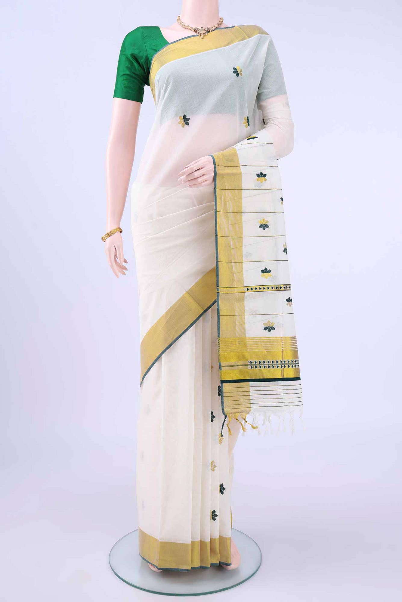 Off White Kerala Cotton - Kasava Saree