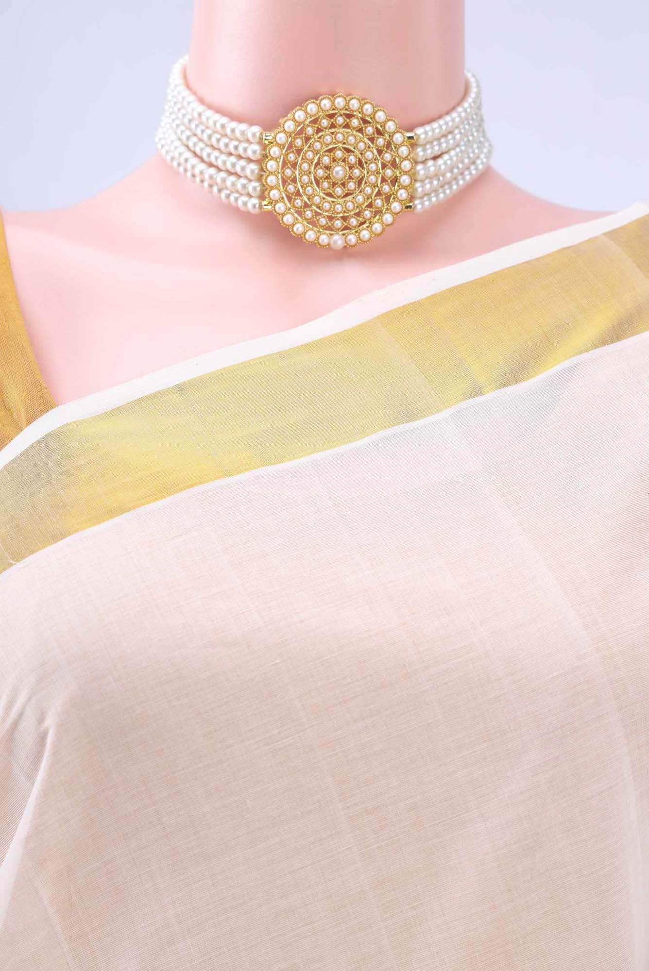 Off White Kerala Cotton - Kasava Saree