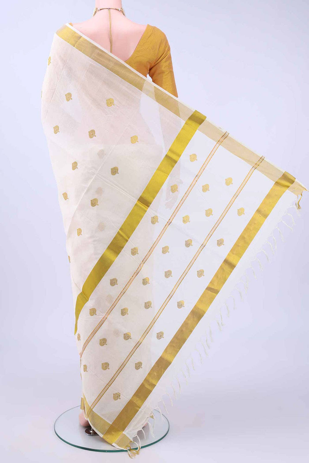 Off White Kerala Cotton - Kasava Saree