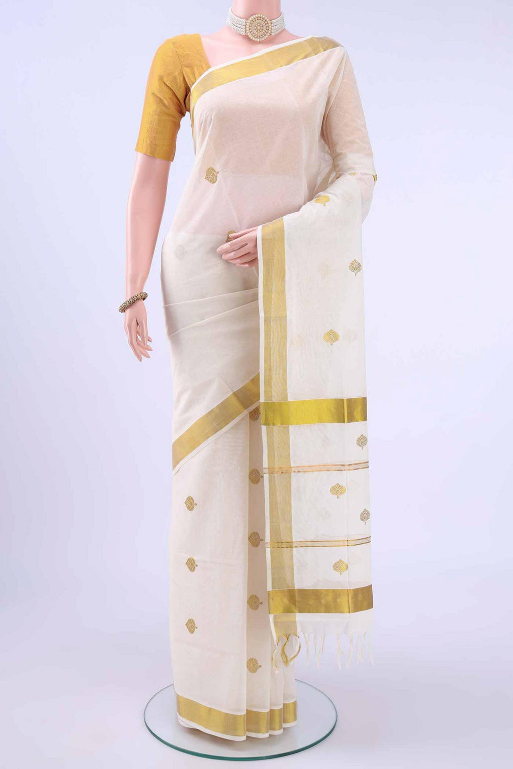 Off White Kerala Cotton - Kasava Saree