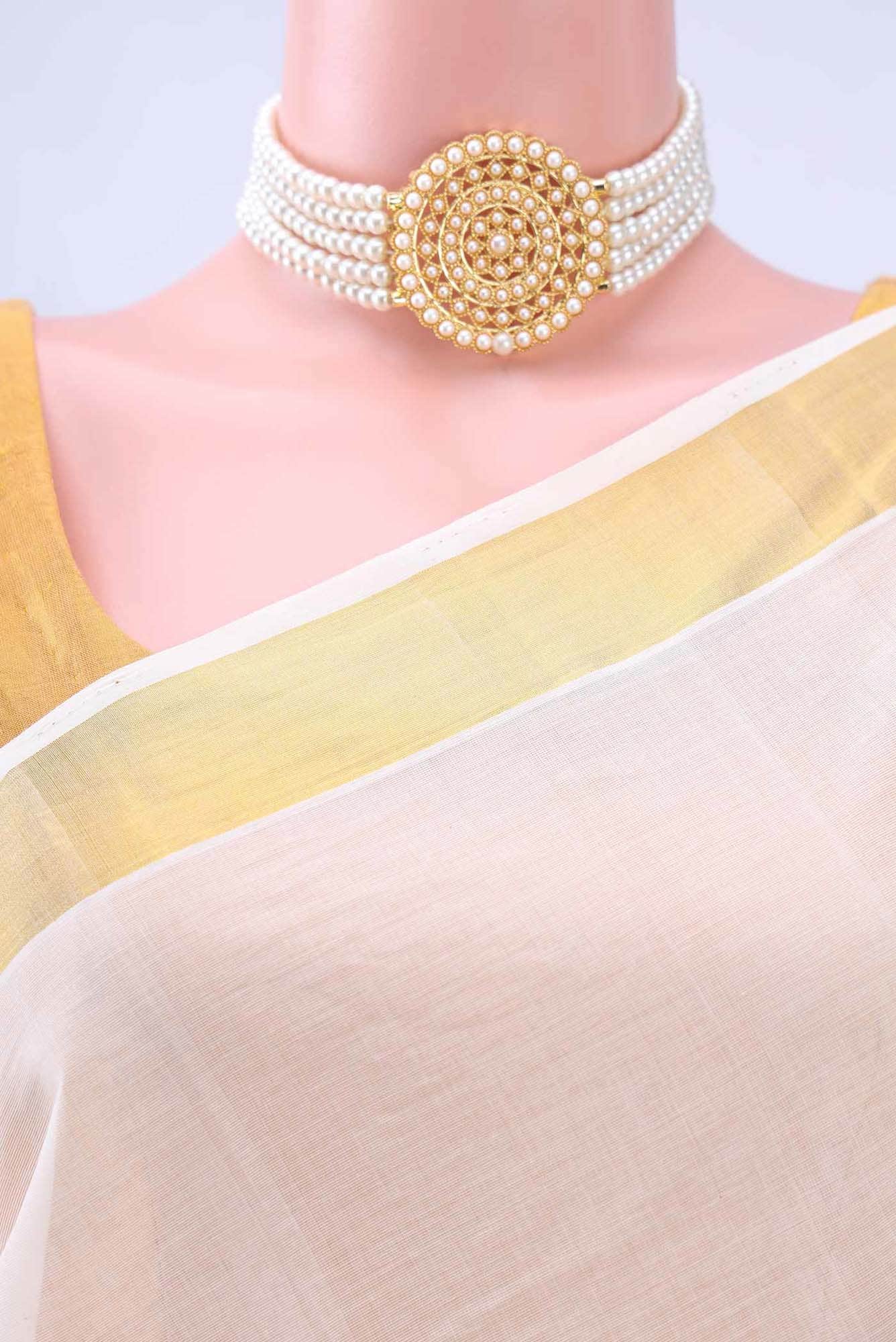 Off White Kerala Cotton - Kasava Saree