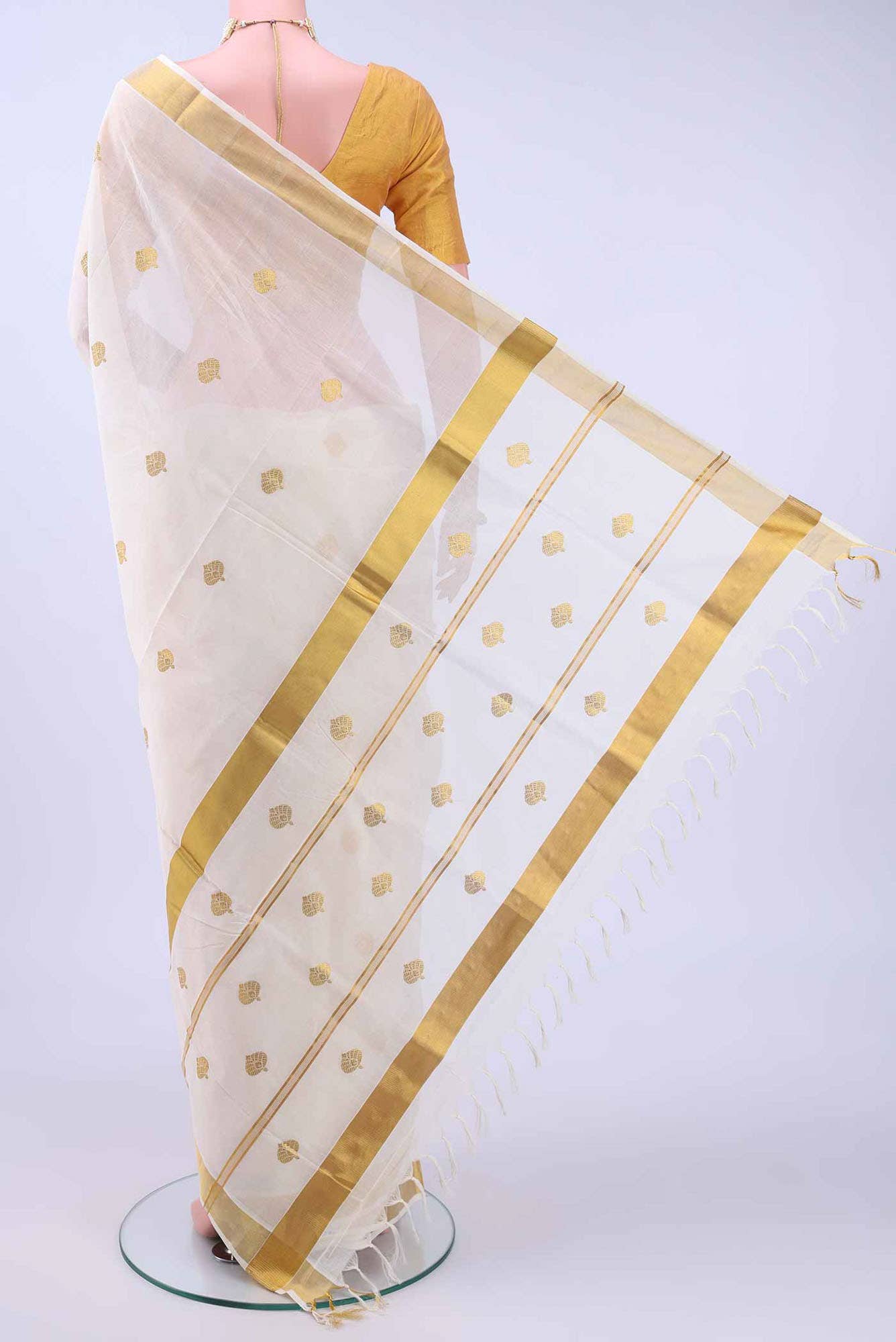 Off White Kerala Cotton - Kasava Saree