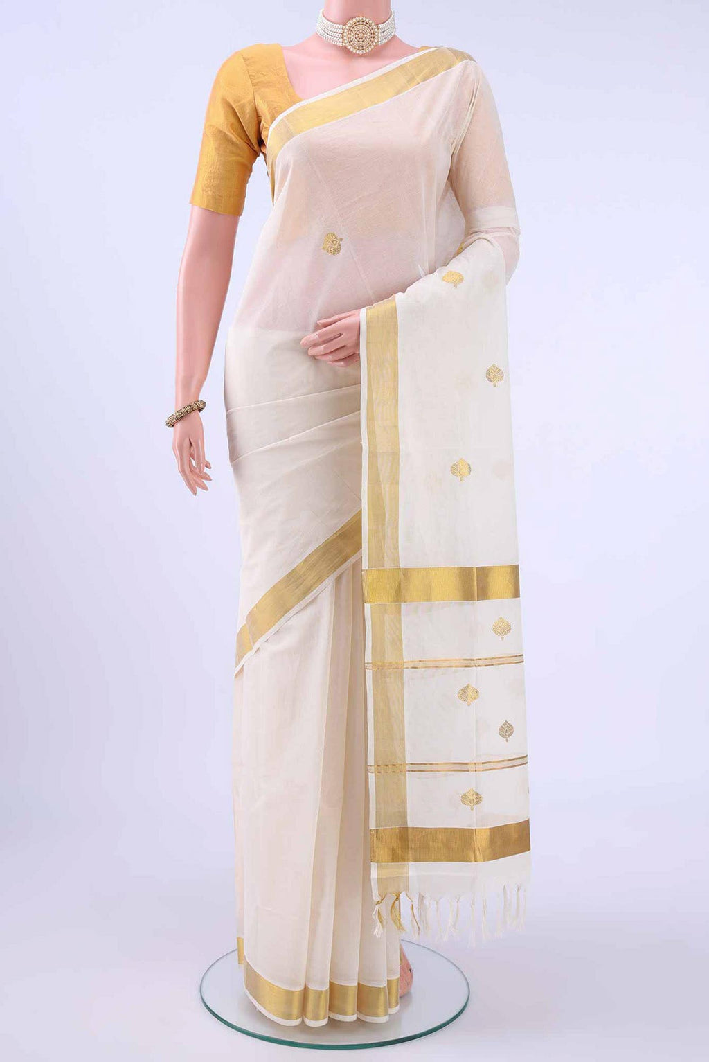 Off White Kerala Cotton - Kasava Saree