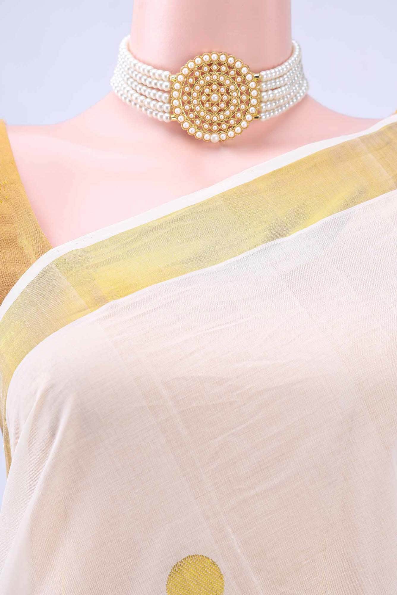 Off White Kerala Cotton - Kasava Saree