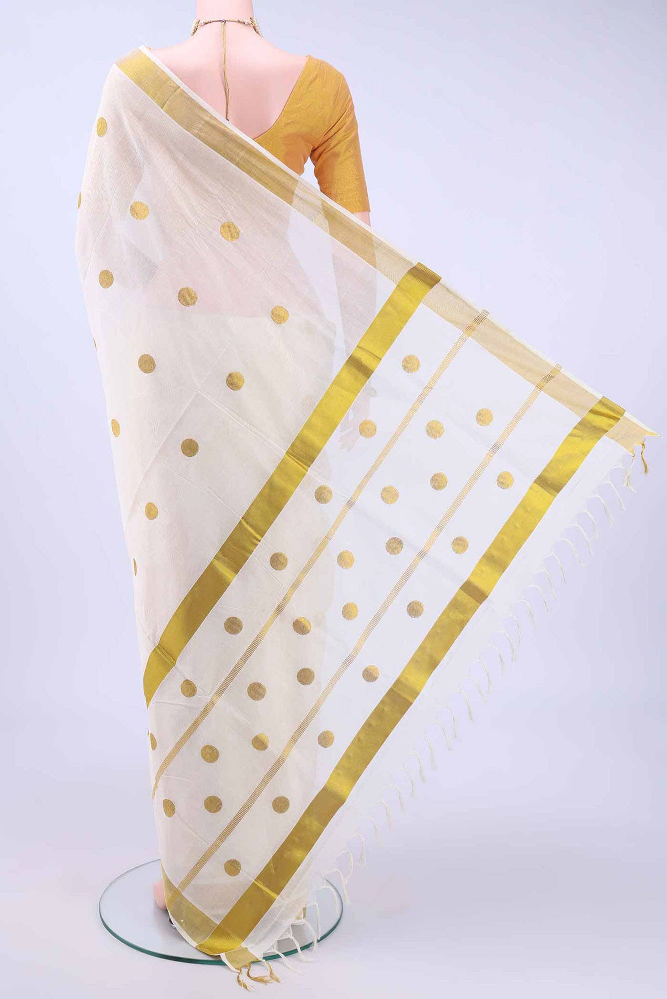 Off White Kerala Cotton - Kasava Saree