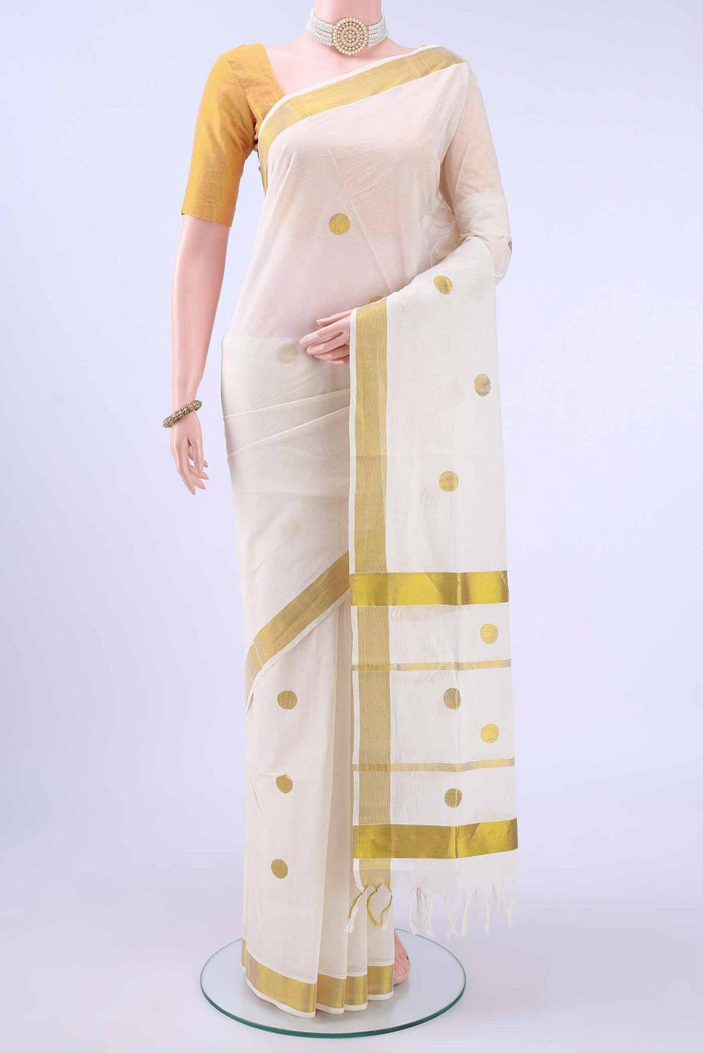 Off White Kerala Cotton - Kasava Saree