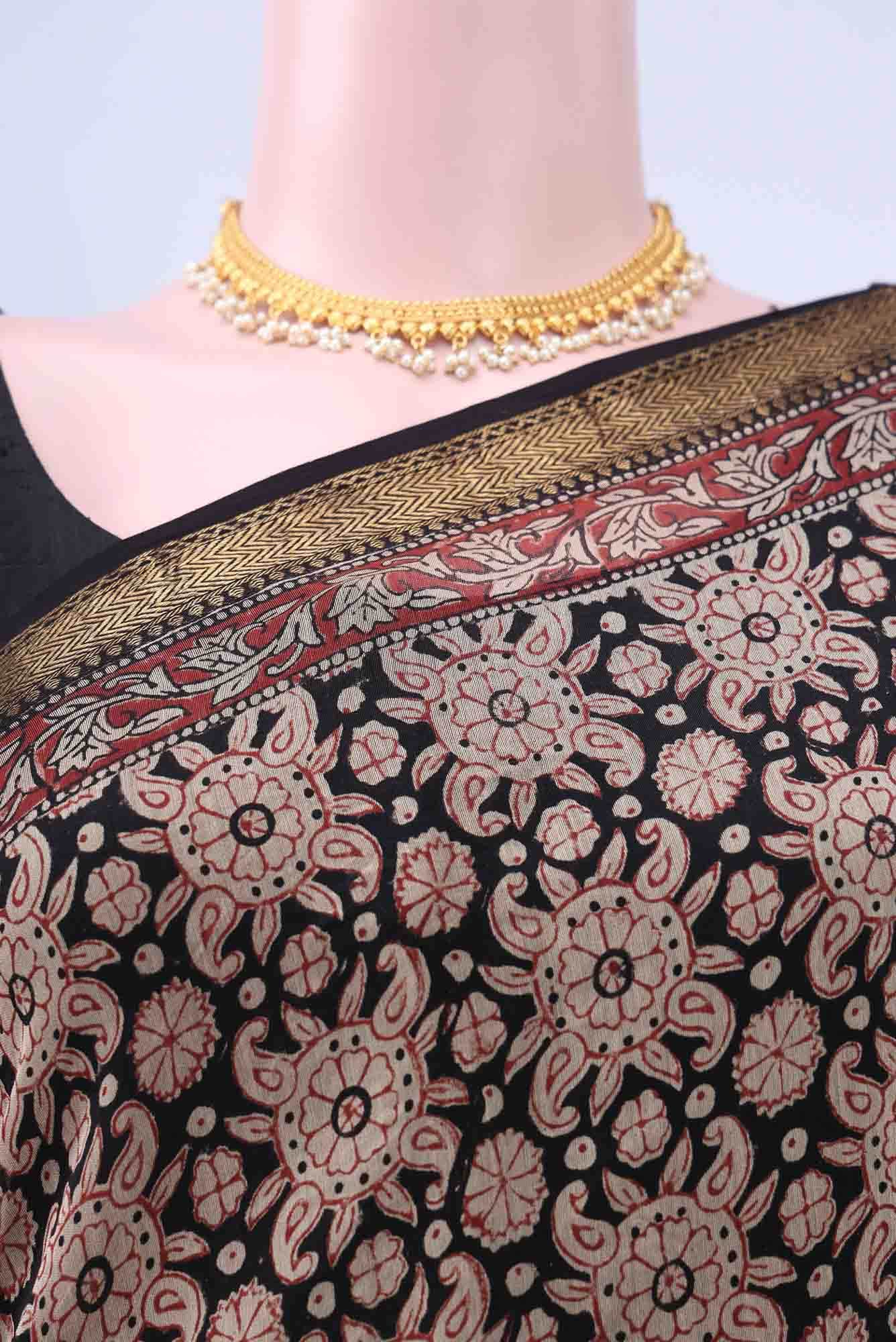Black Maheshwari Silk Cotton Saree