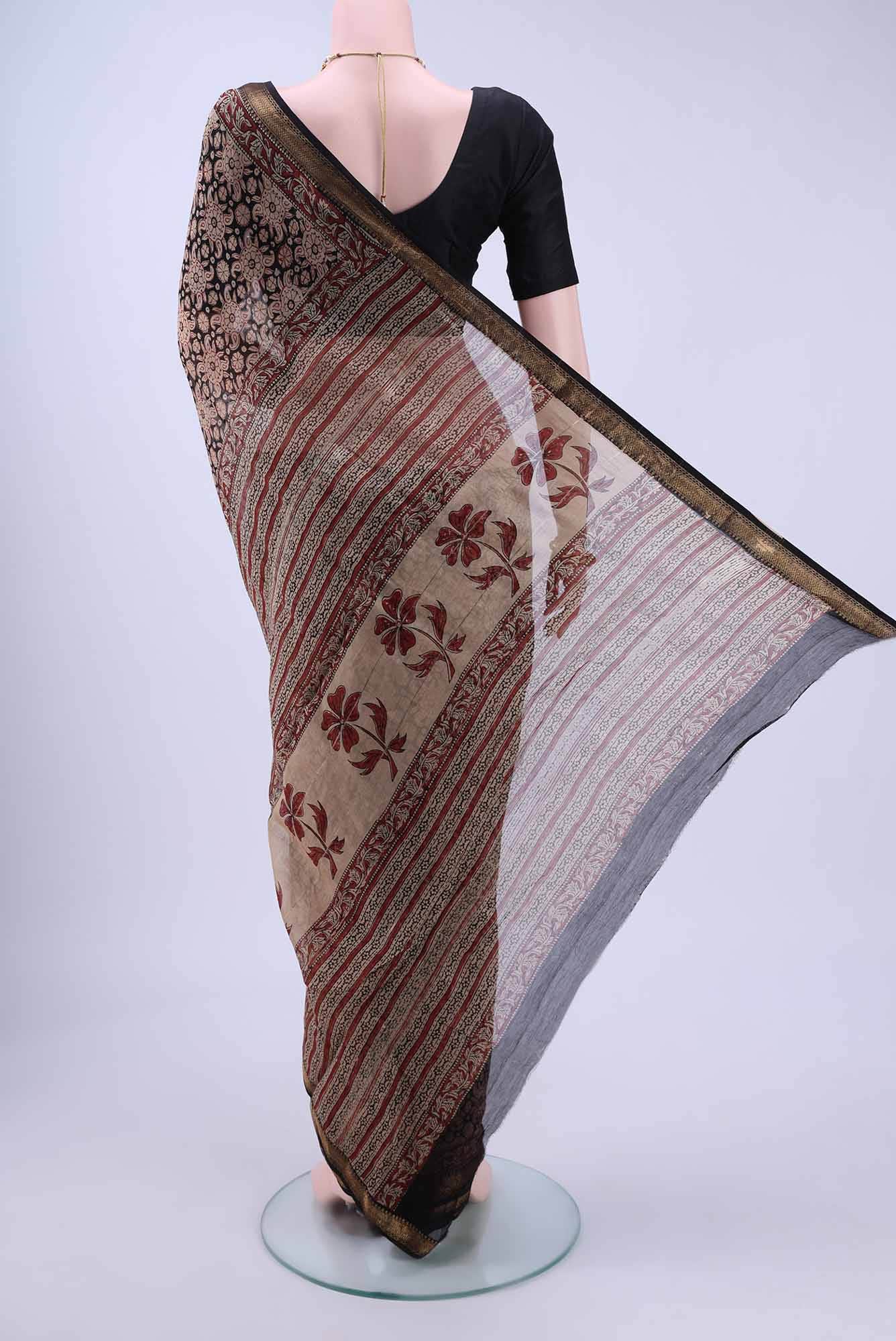 Black Maheshwari Silk Cotton Saree