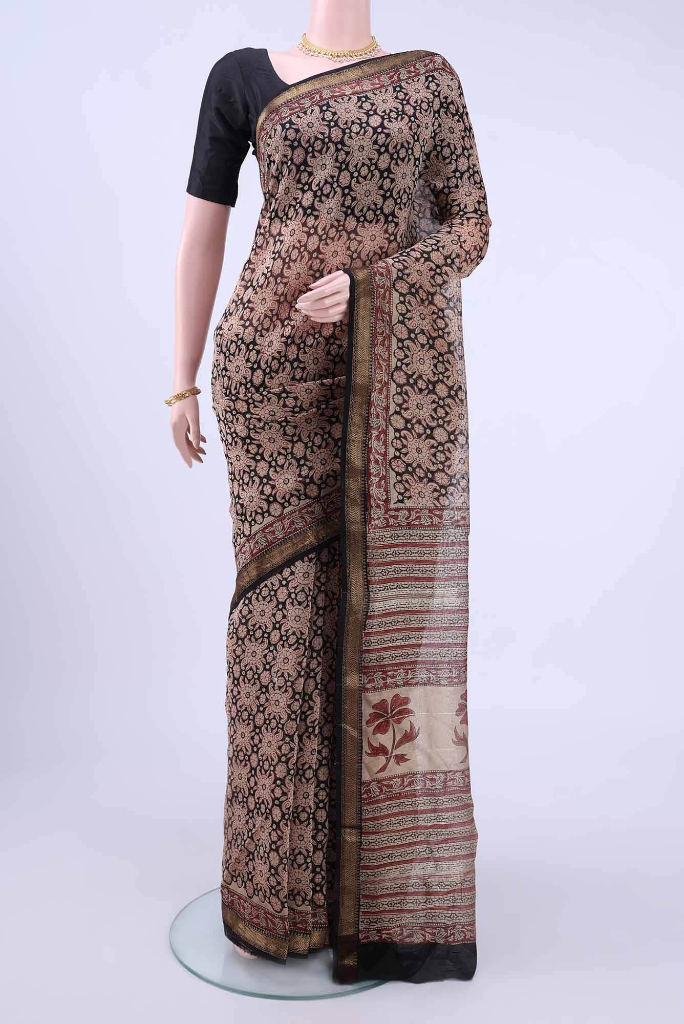 Black Maheshwari Silk Cotton Saree