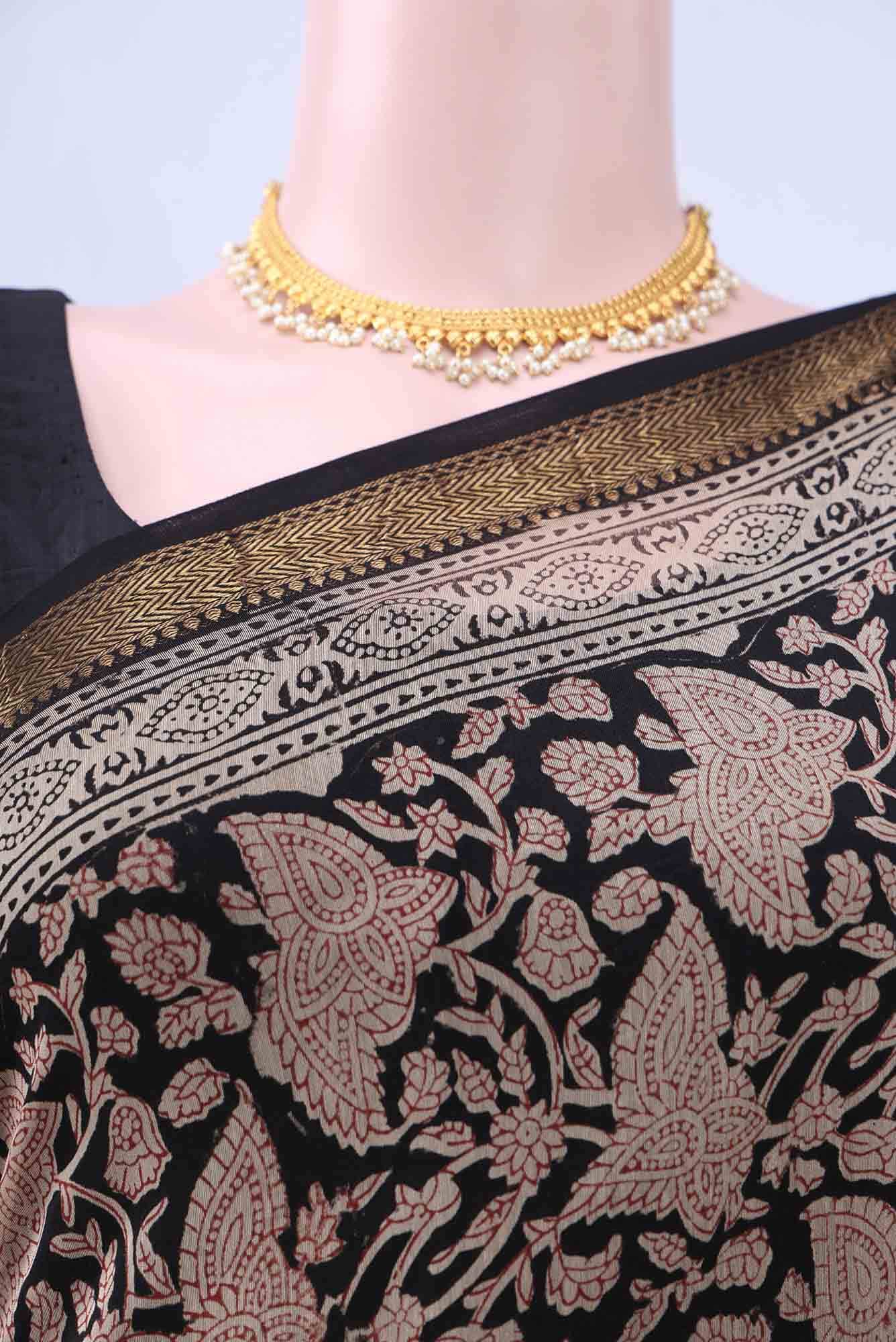 Black Maheshwari Silk Cotton Saree