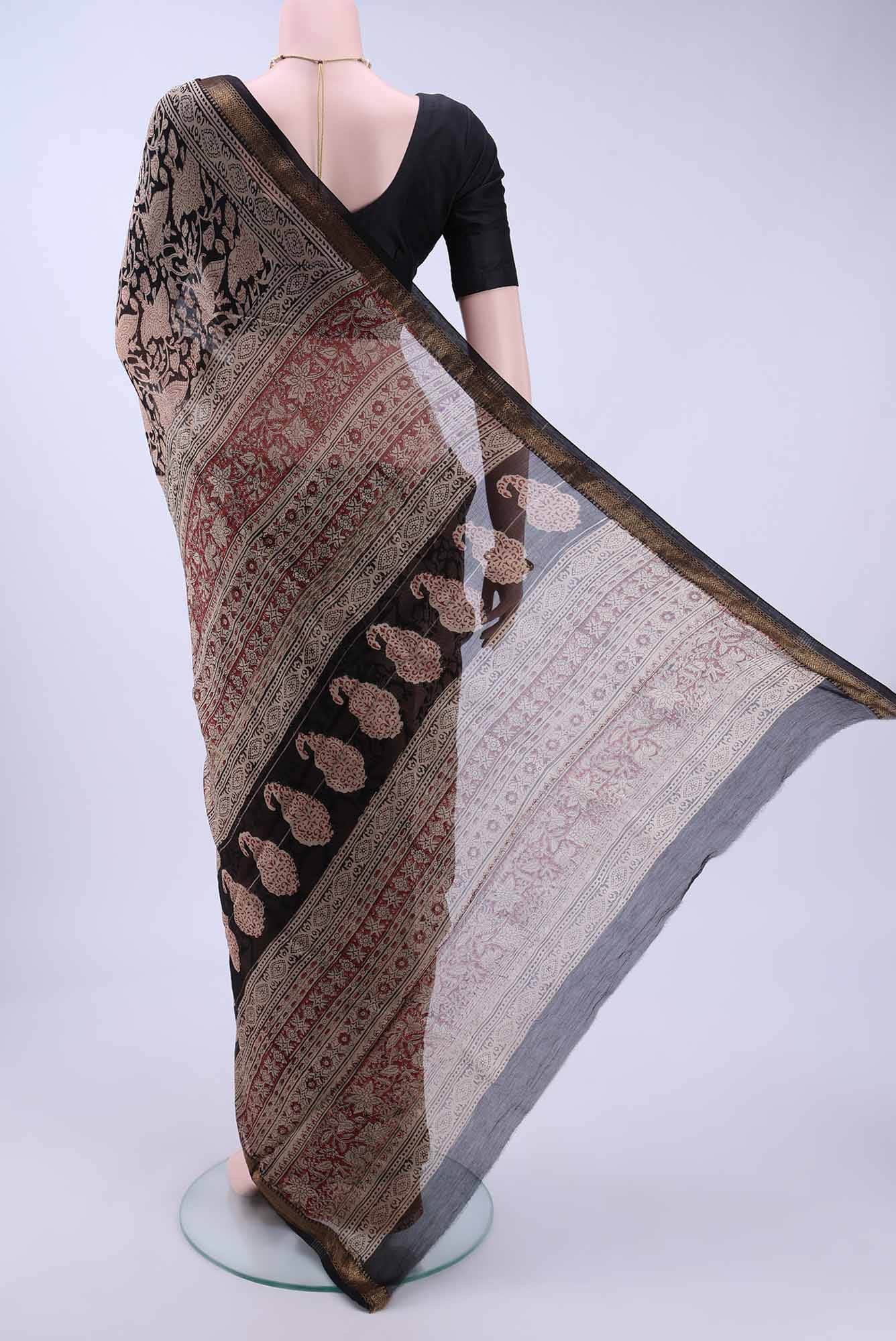 Black Maheshwari Silk Cotton Saree