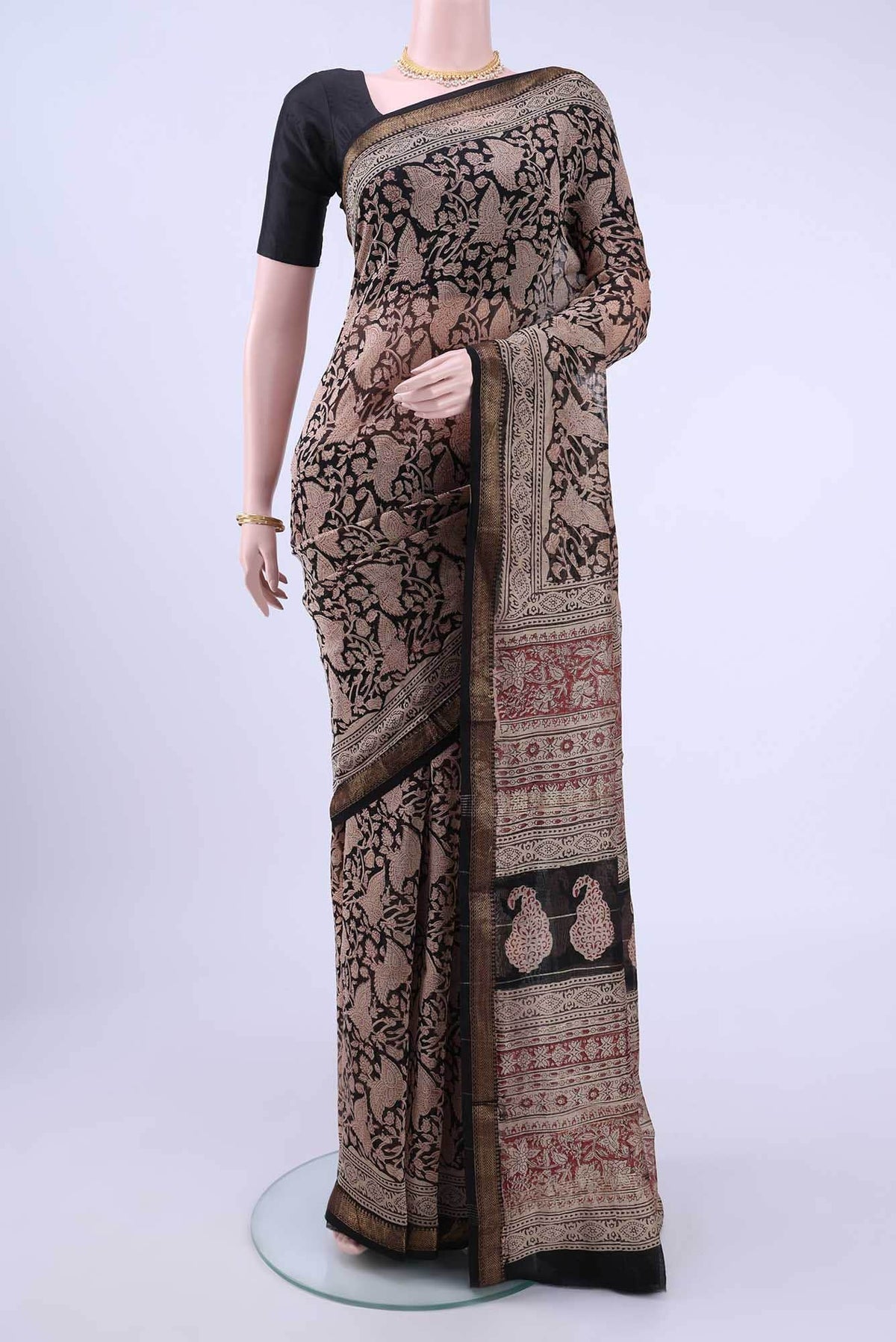 Black Maheshwari Silk Cotton Saree