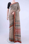 Beige Maheshwari Silk Cotton Saree