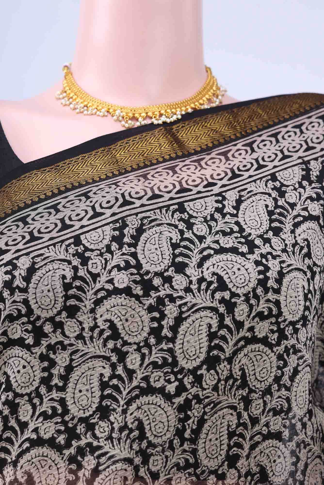 Black Maheshwari Silk Cotton Saree