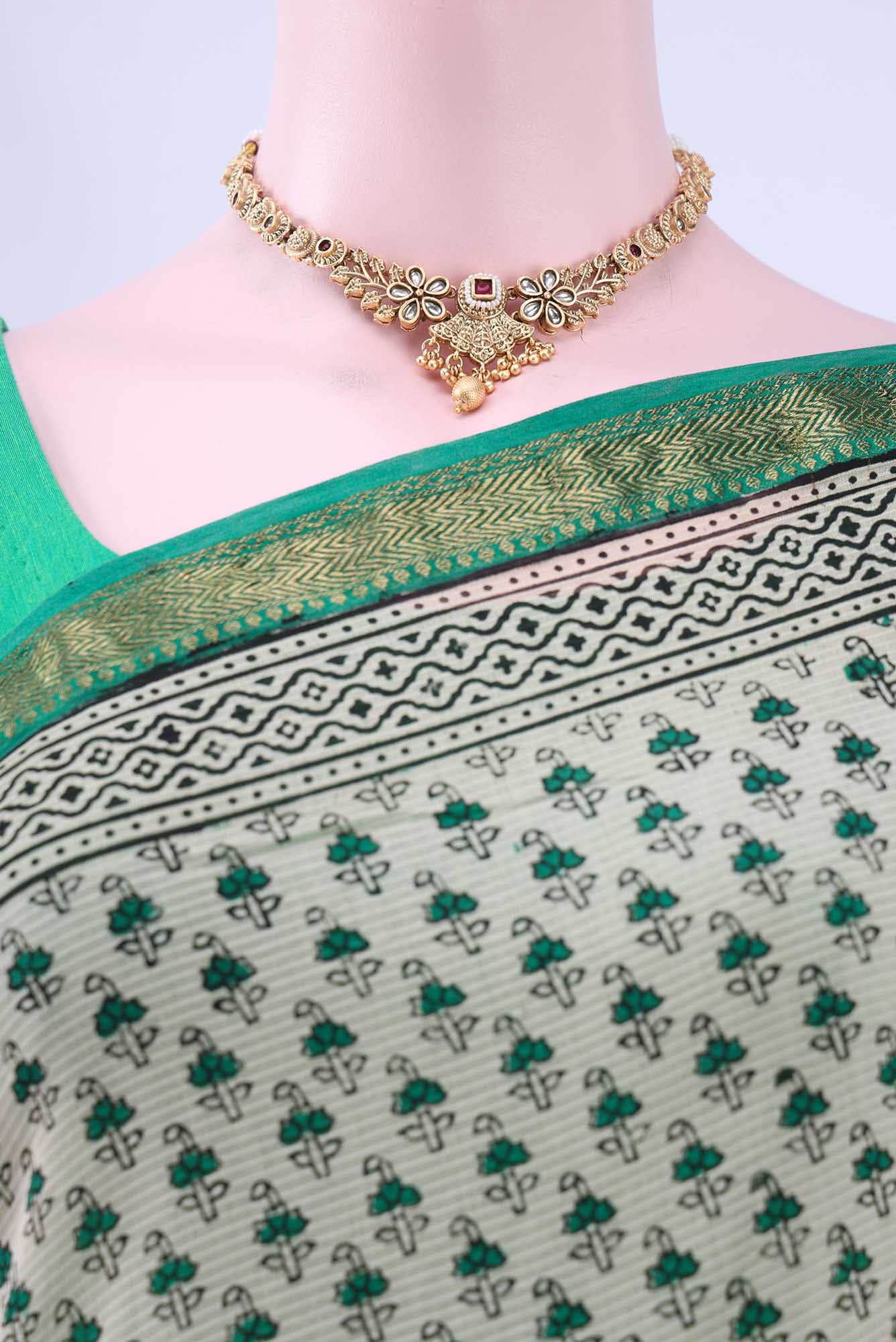 Beige Maheshwari Silk Cotton Saree